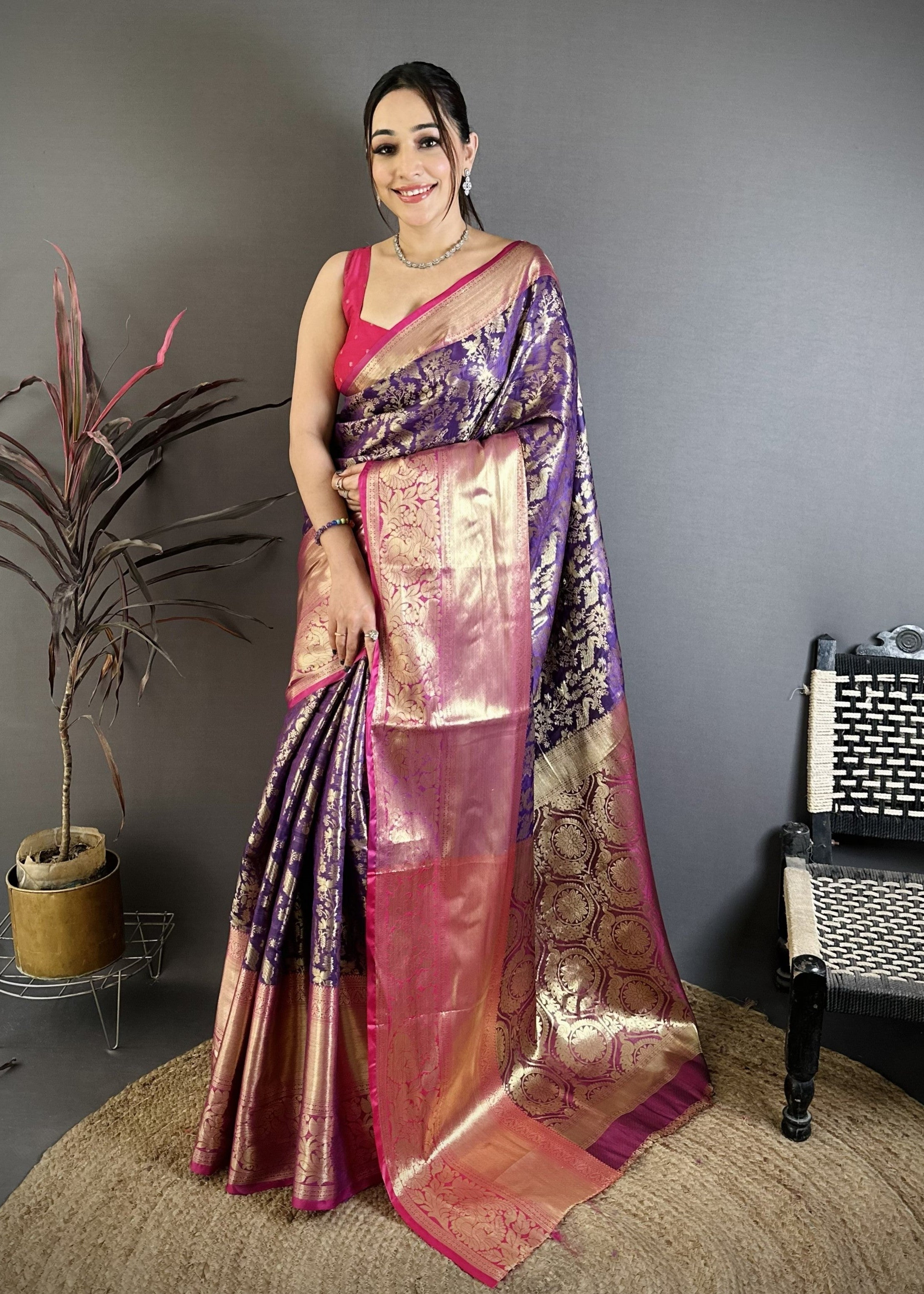 Purple Pure Handloom Kanjivaram Katan Silk Sarees