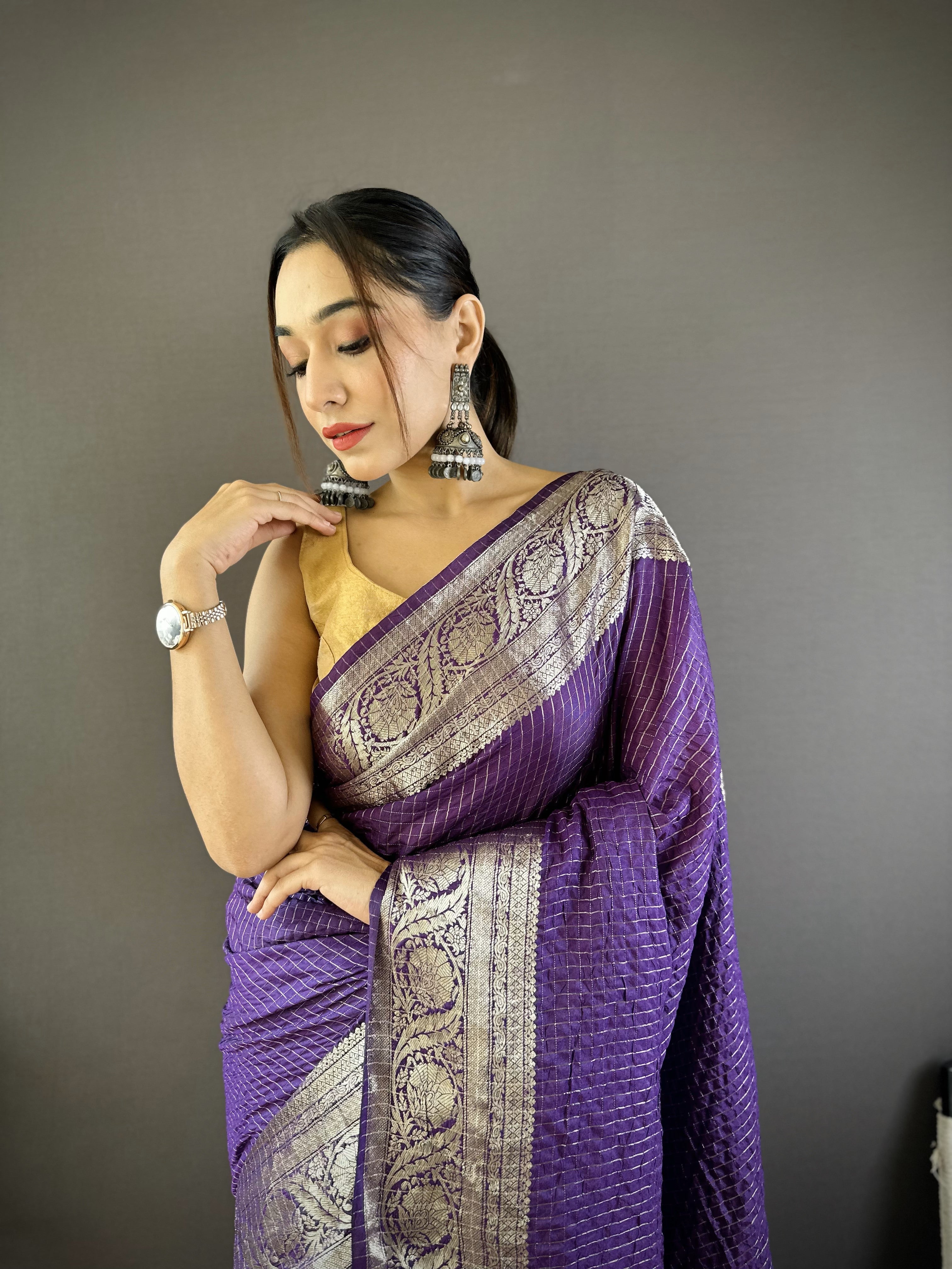 Purple Pure Naylon Viscose Saree