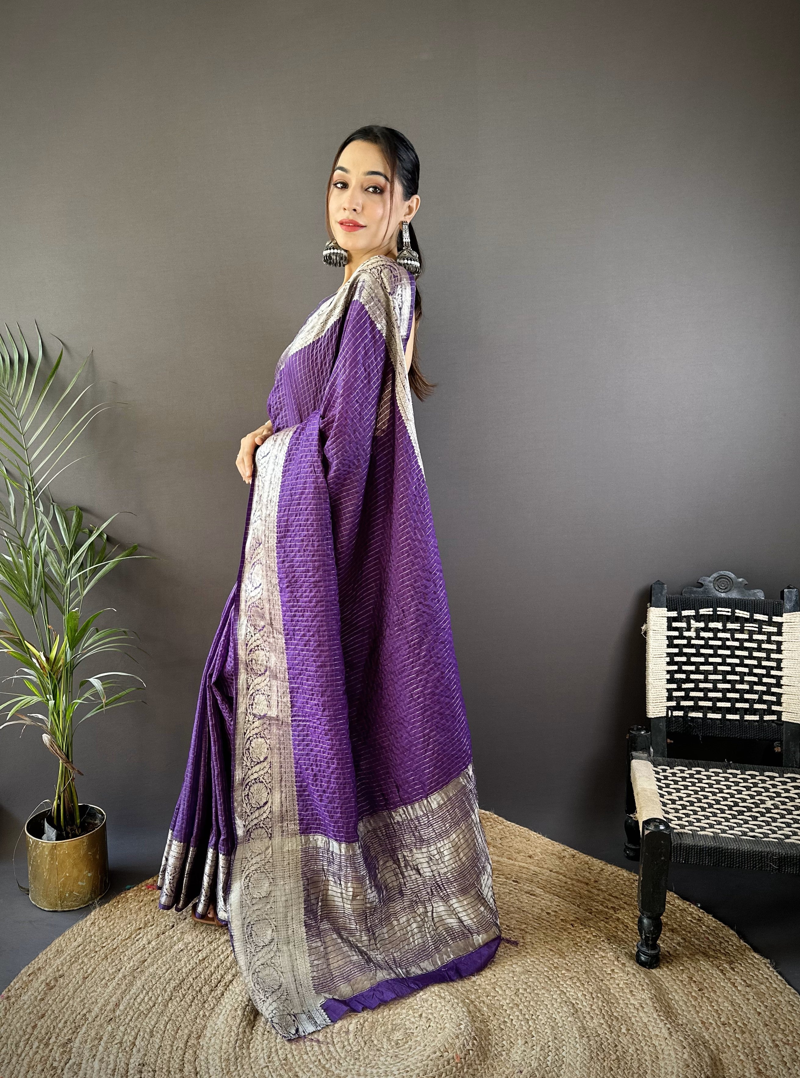 Purple Pure Naylon Viscose Saree