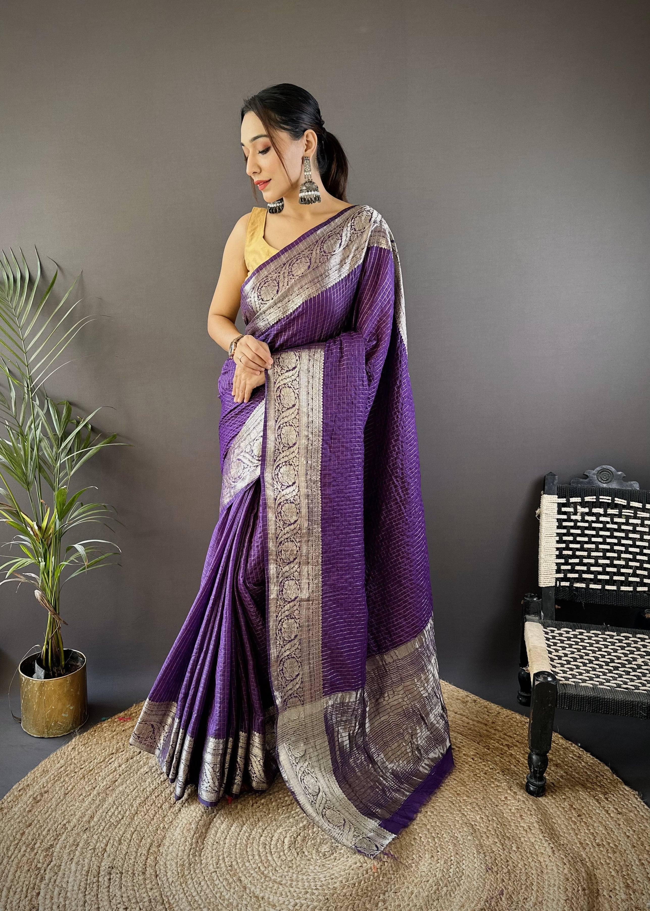Purple Pure Naylon Viscose Saree
