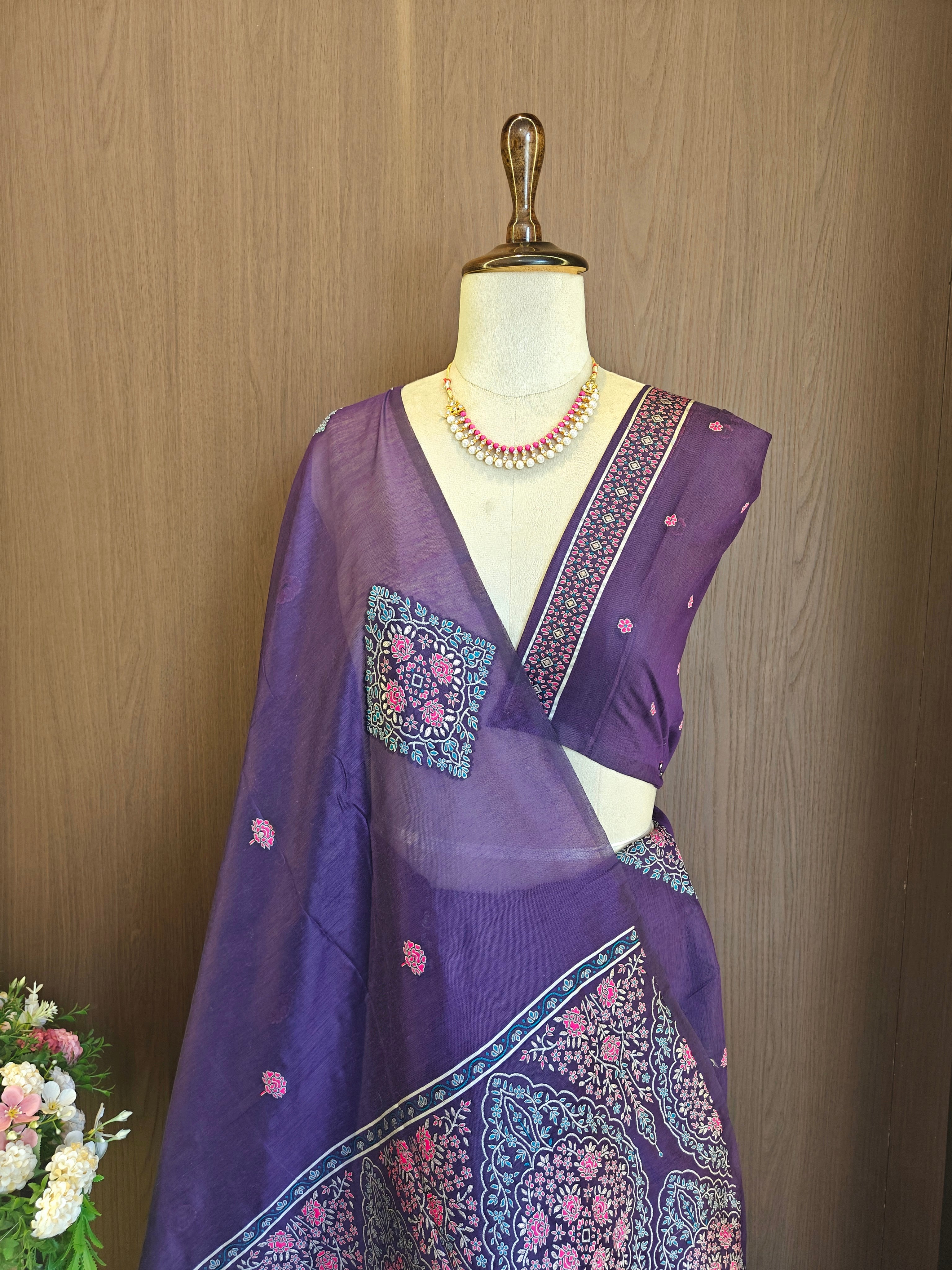 Purple Resham Woven Muga Cotton Saree