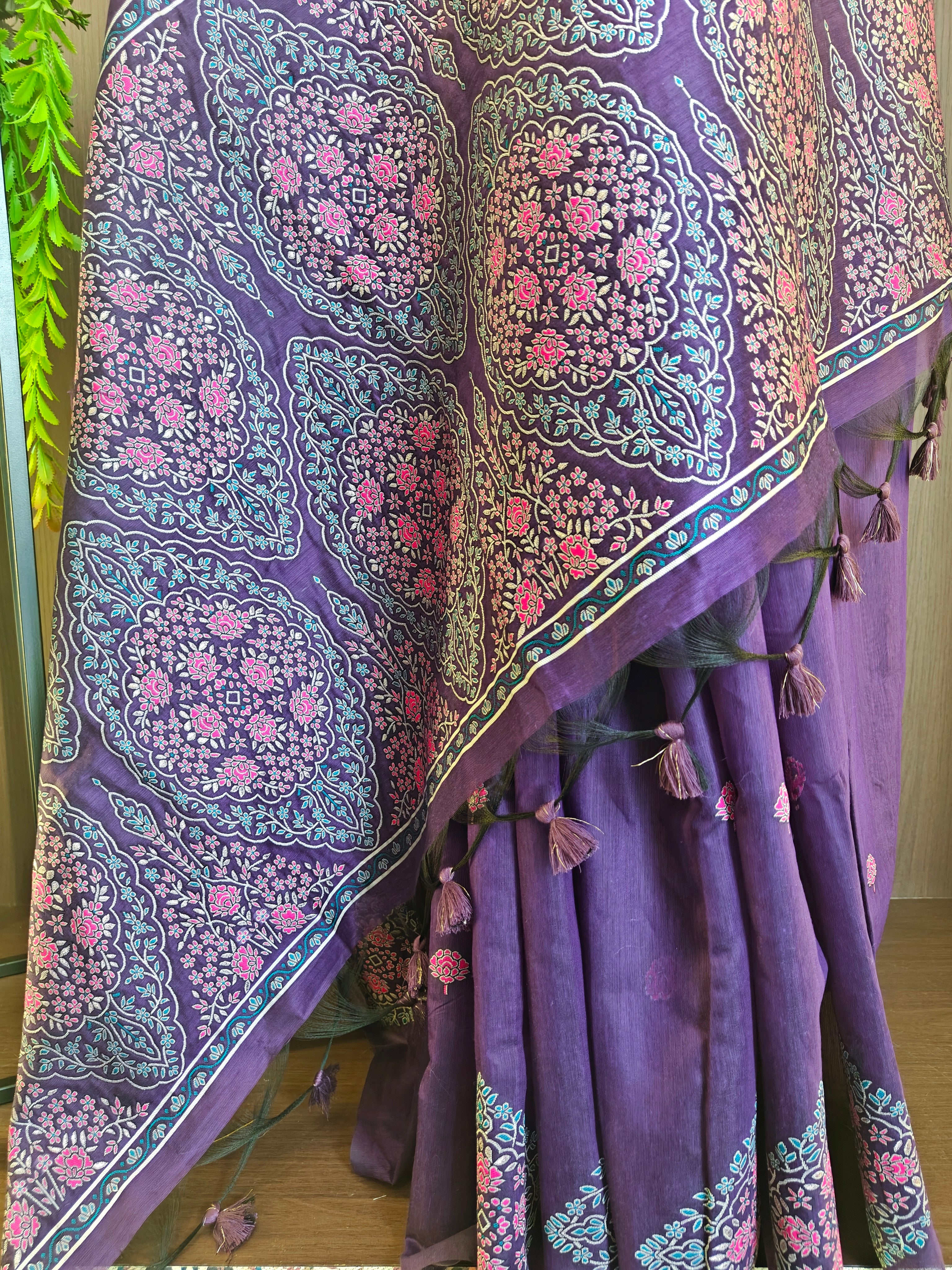Purple Resham Woven Muga Cotton Saree