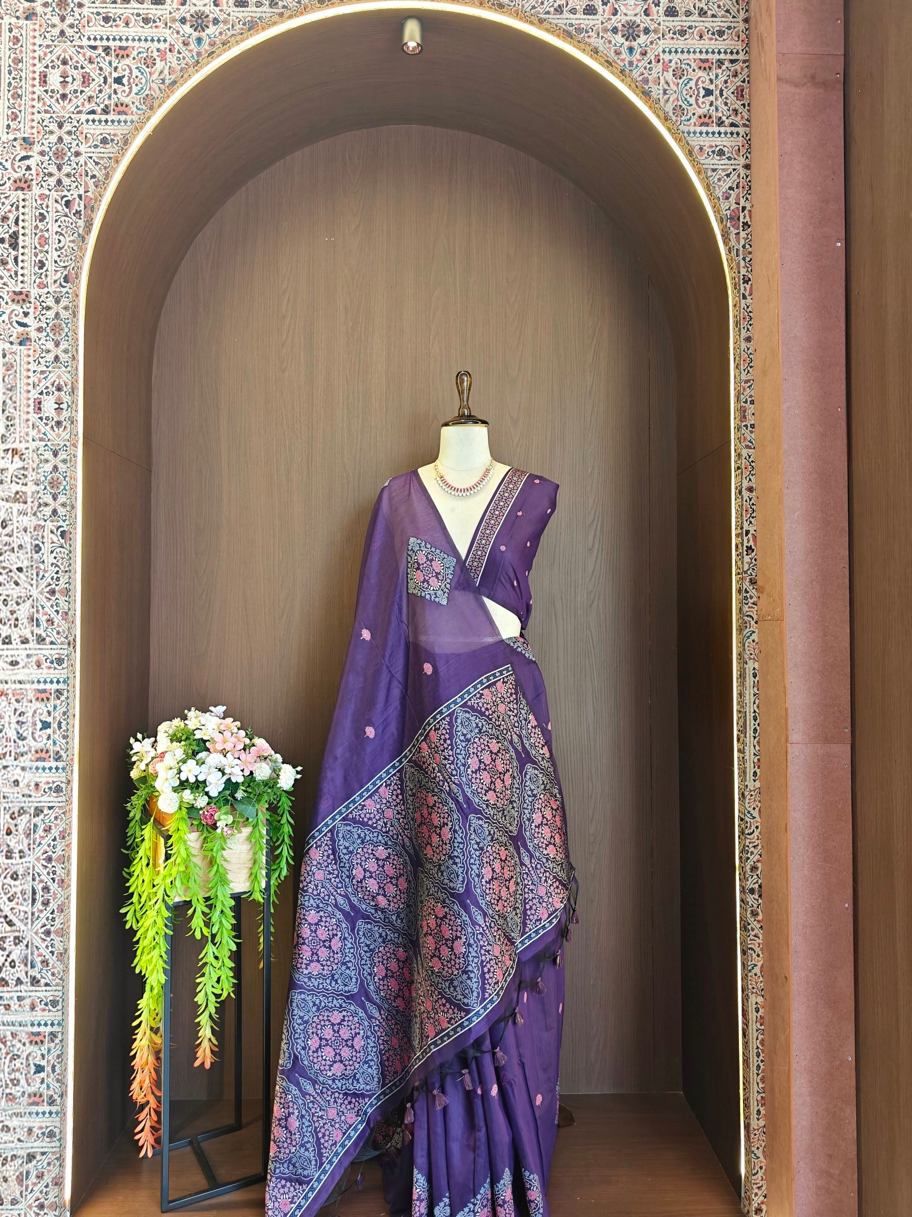 Purple Resham Woven Muga Cotton Saree