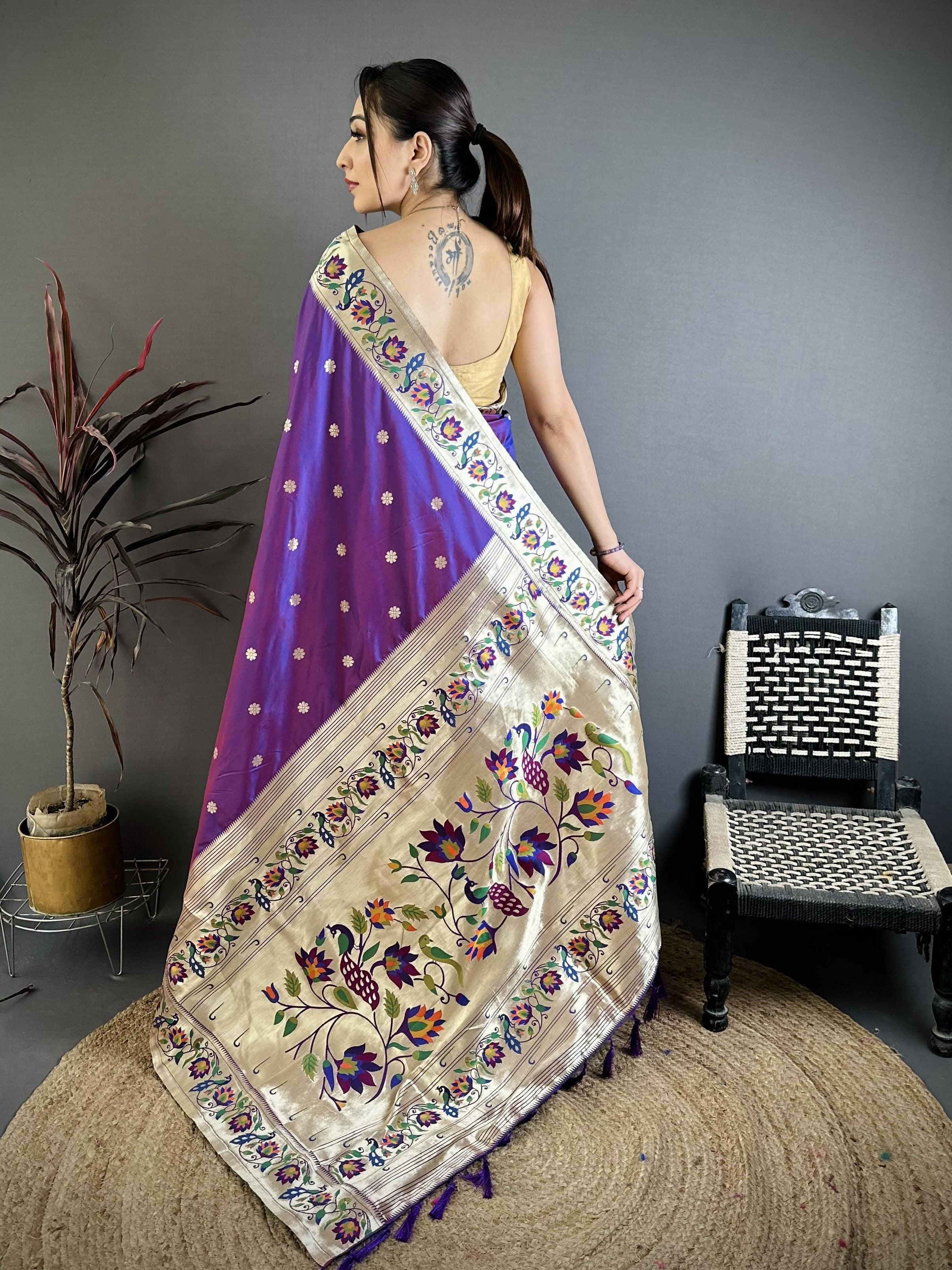 Purple Shine Silk Weaving Paithani Silk Saree
