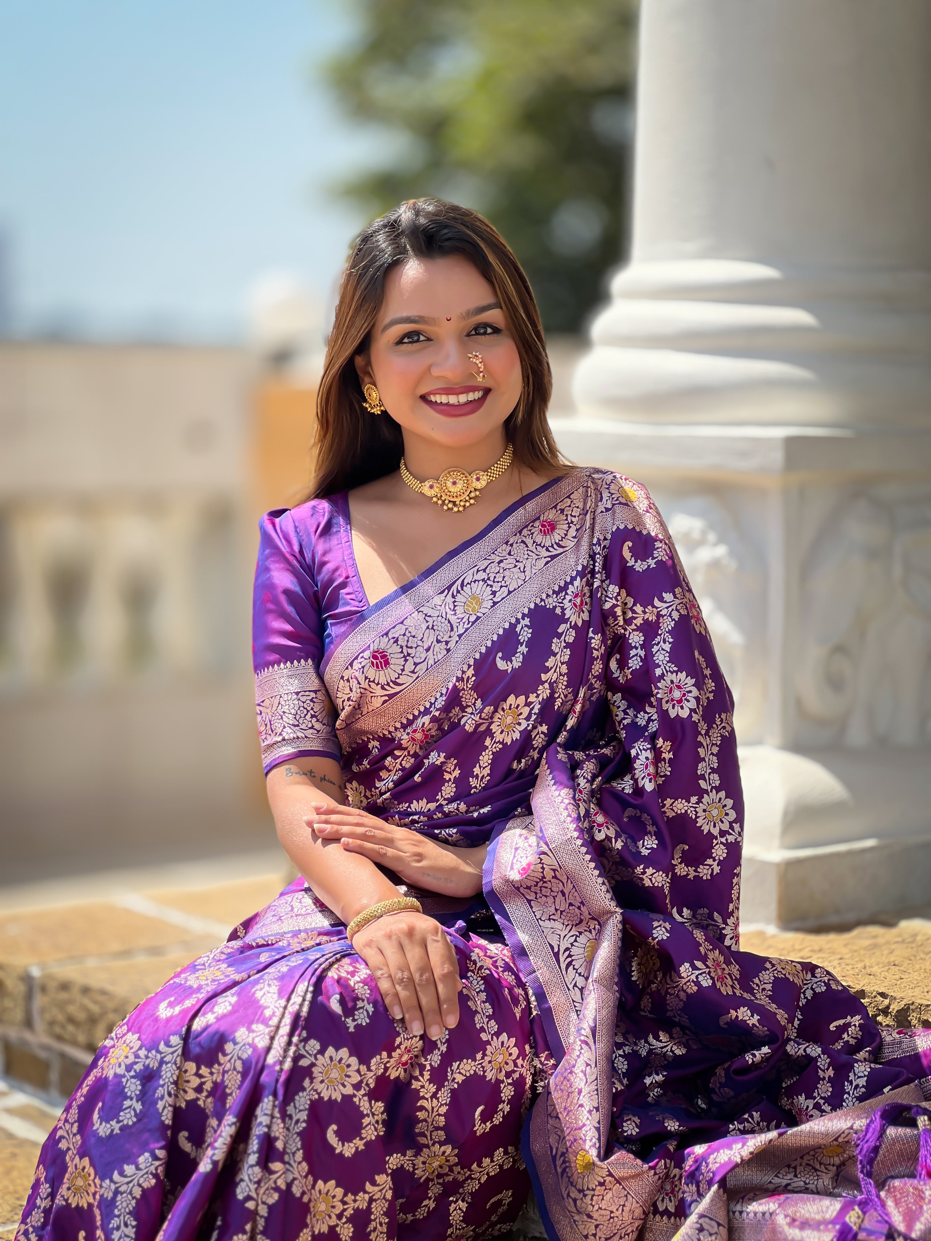 Purple Soft Banarasi Silk Saree