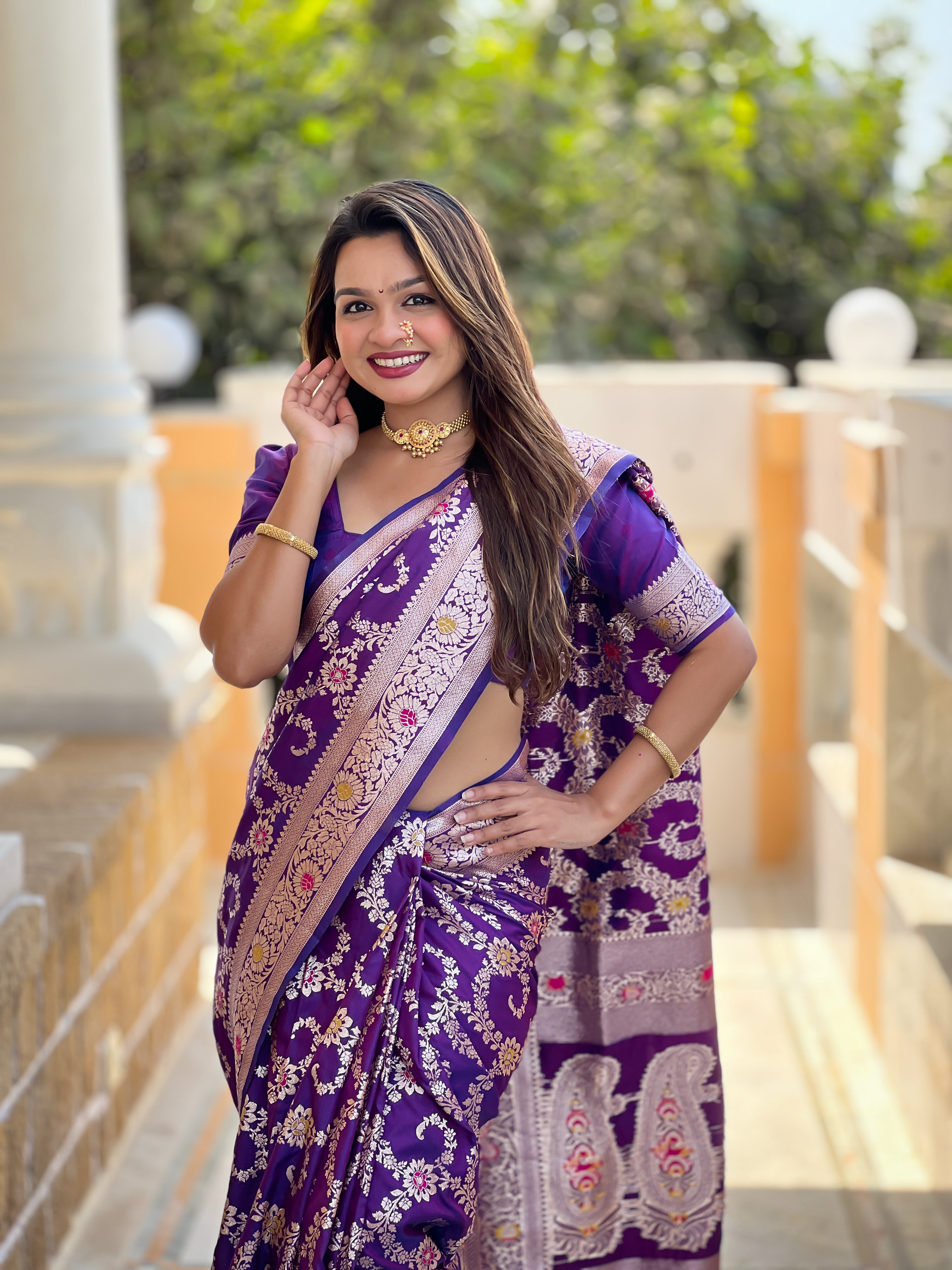 Purple Soft Banarasi Silk Saree