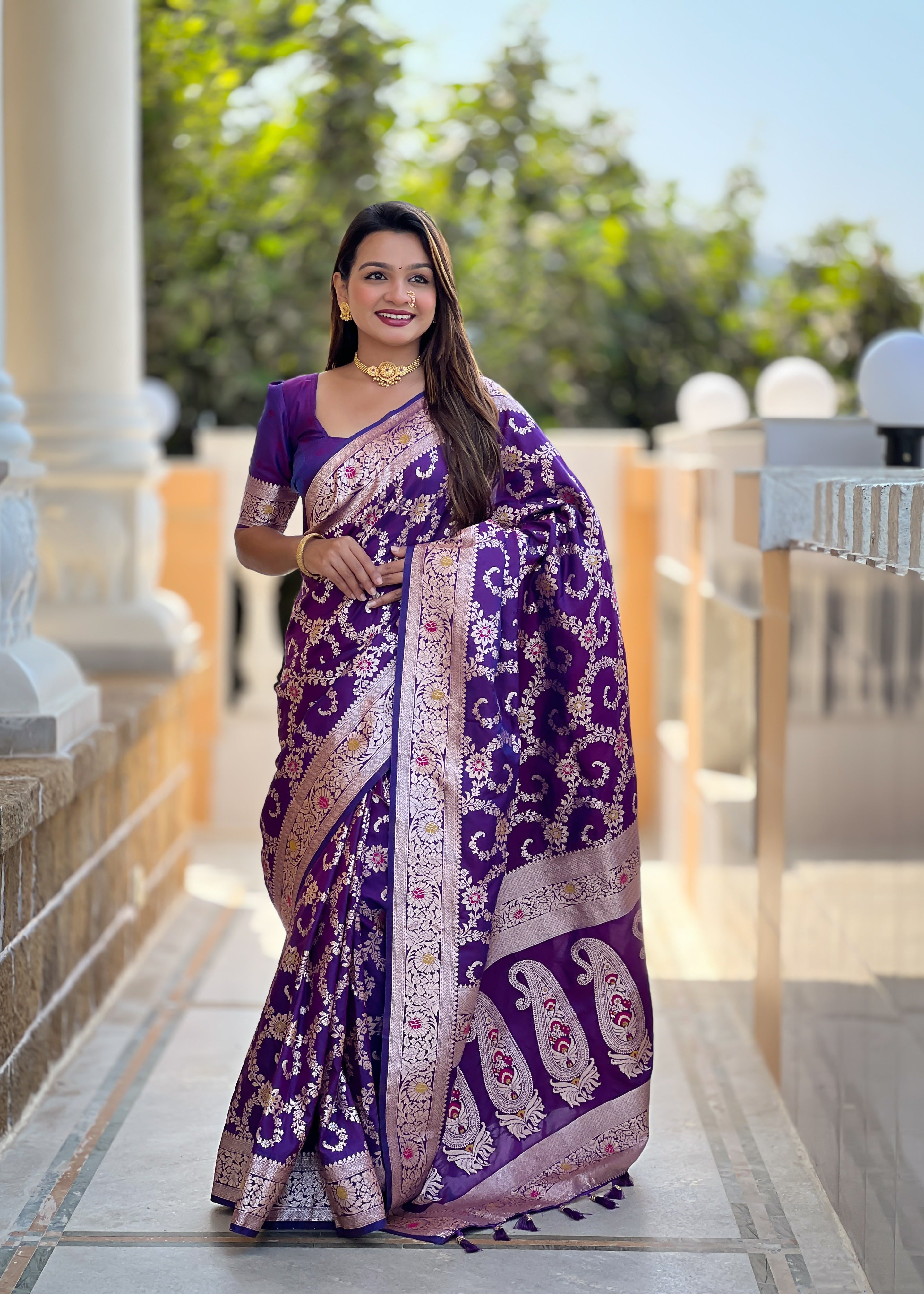 Purple Soft Banarasi Silk Saree