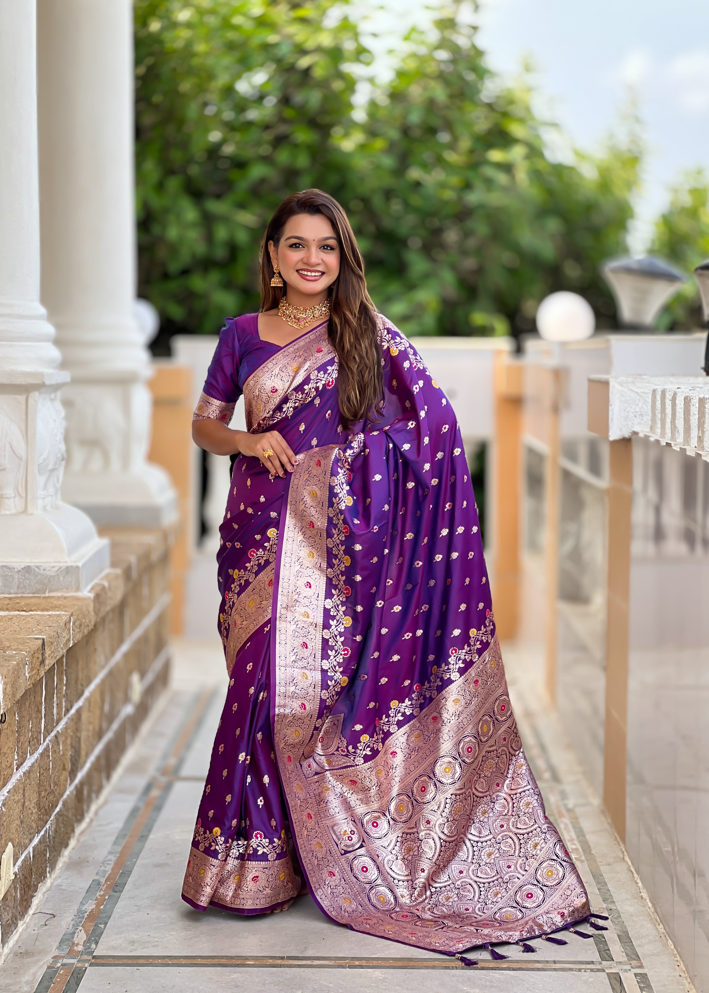 Purple Soft Banarasi Silk Saree