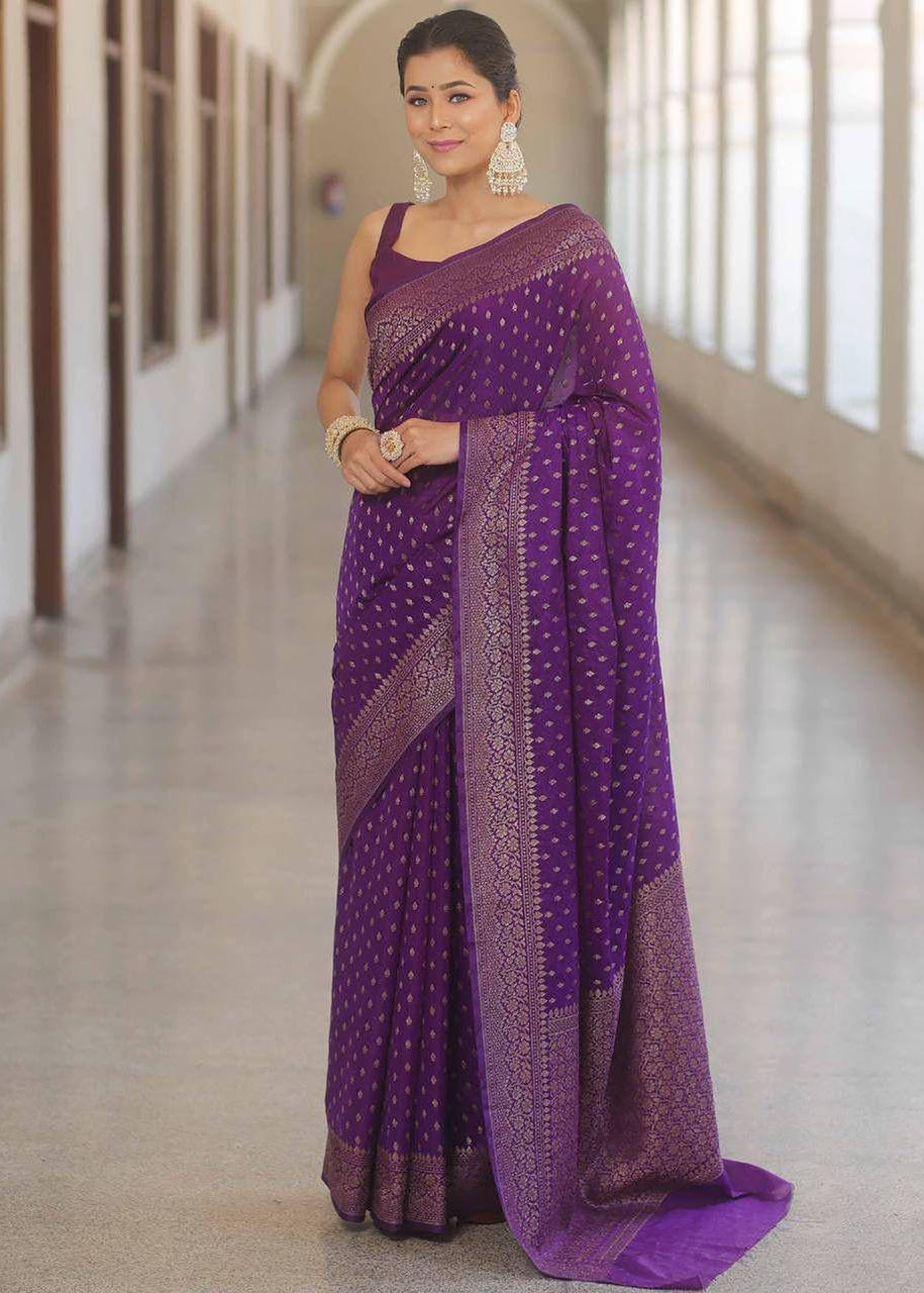 Purple Traditional Lichi Silk Saree