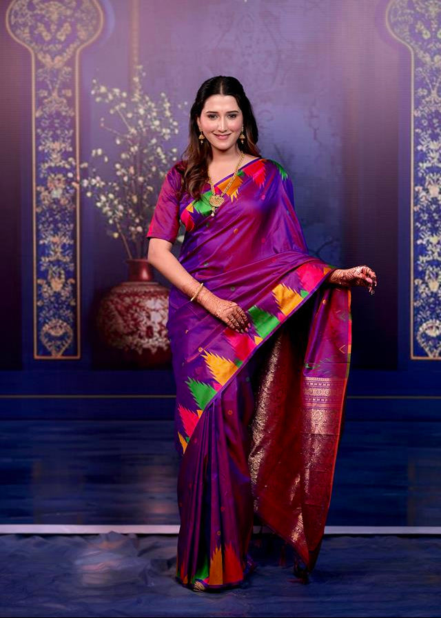 Purple Triangle Weave Soft Silk Saree