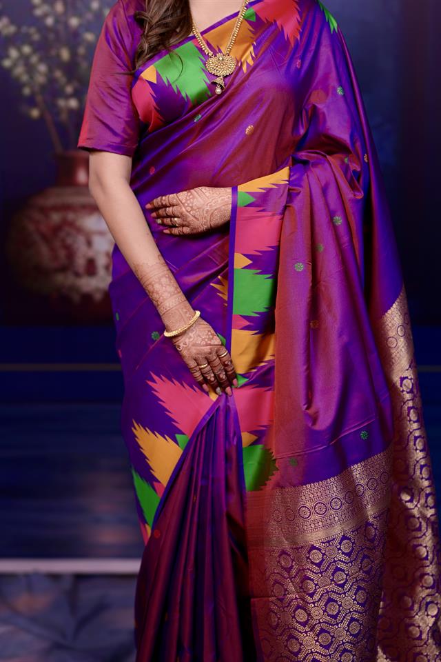 Purple Triangle Weave Soft Silk Saree