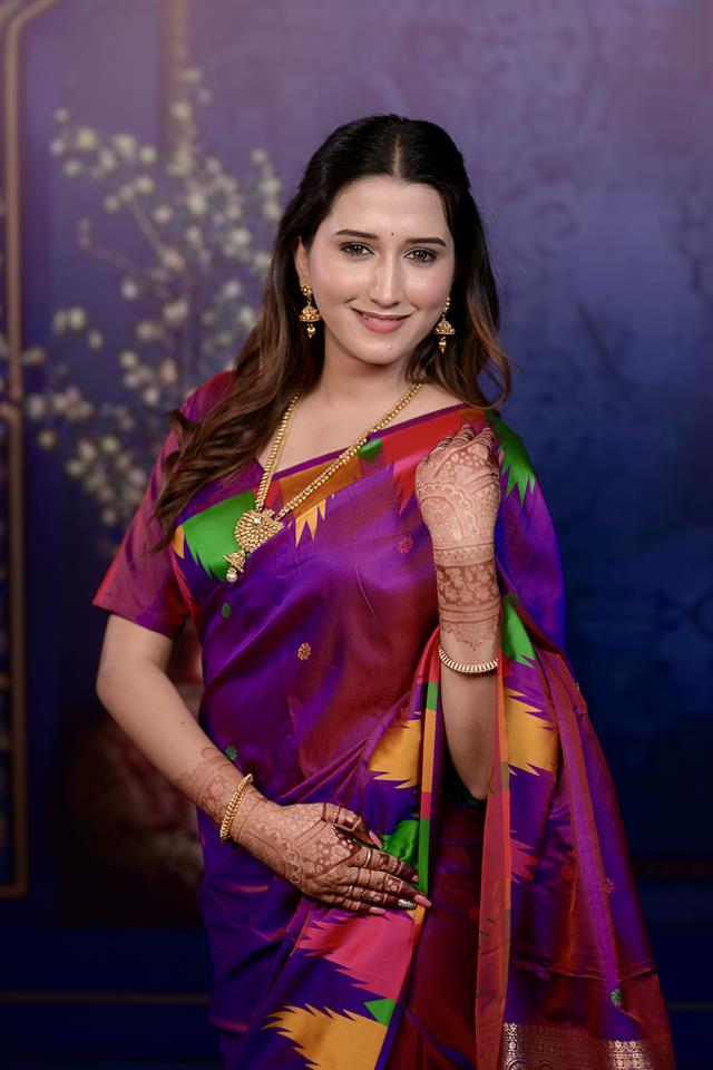 Purple Triangle Weave Soft Silk Saree