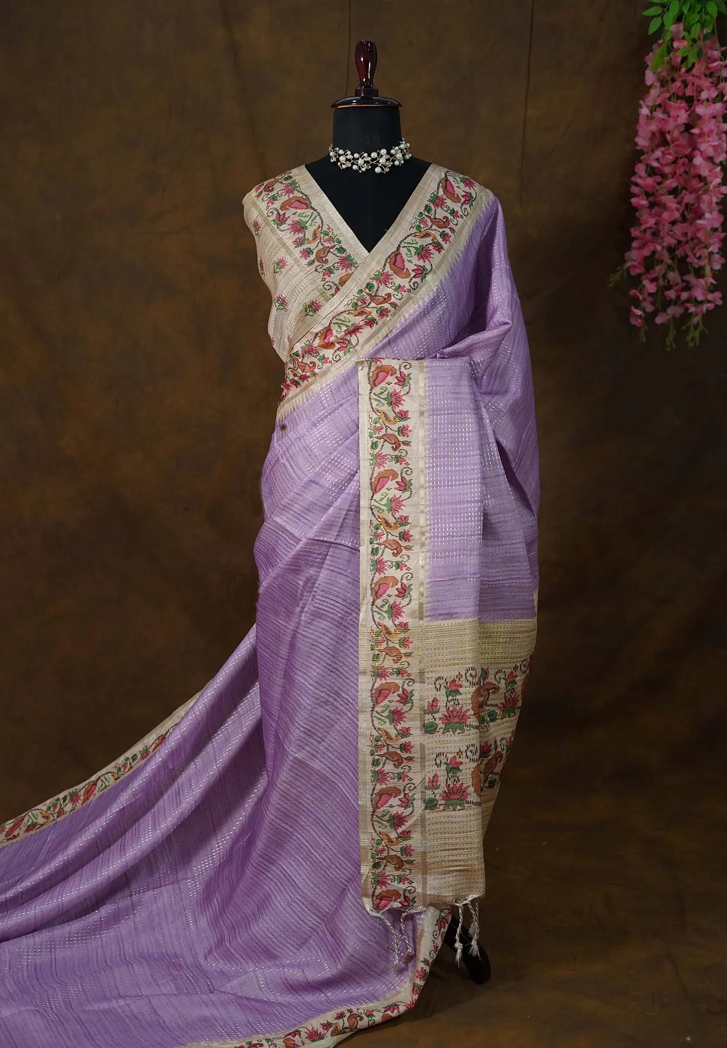 Purple Tussar Silk Saree