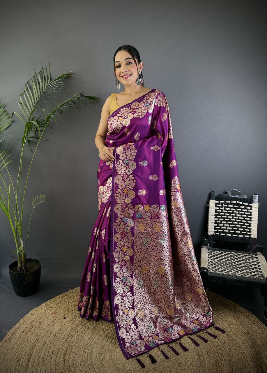 Purple Wedding Wear Soft Banarasi Silk Saree