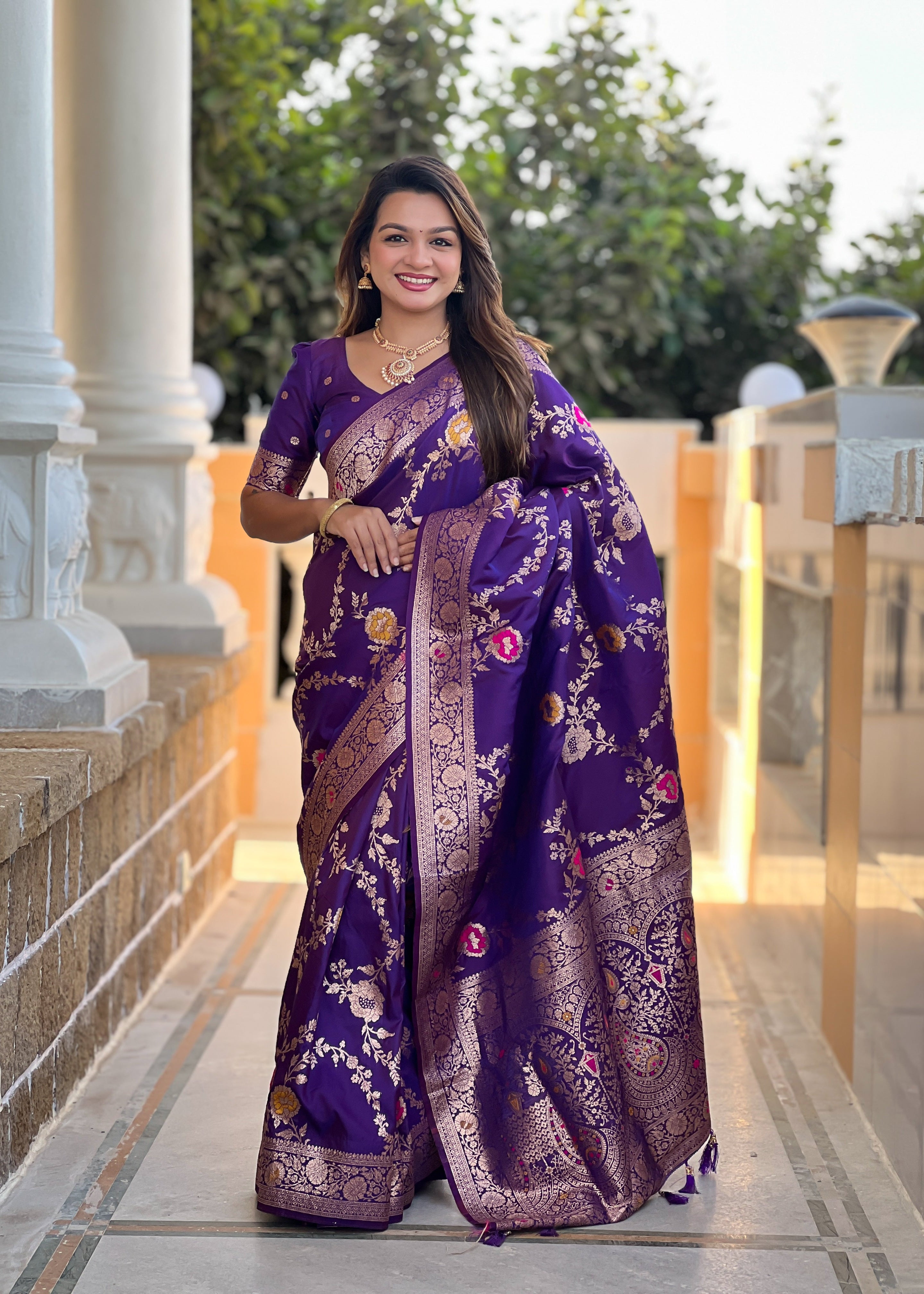 Purple Wedding Wear Soft Banarasi Silk Saree