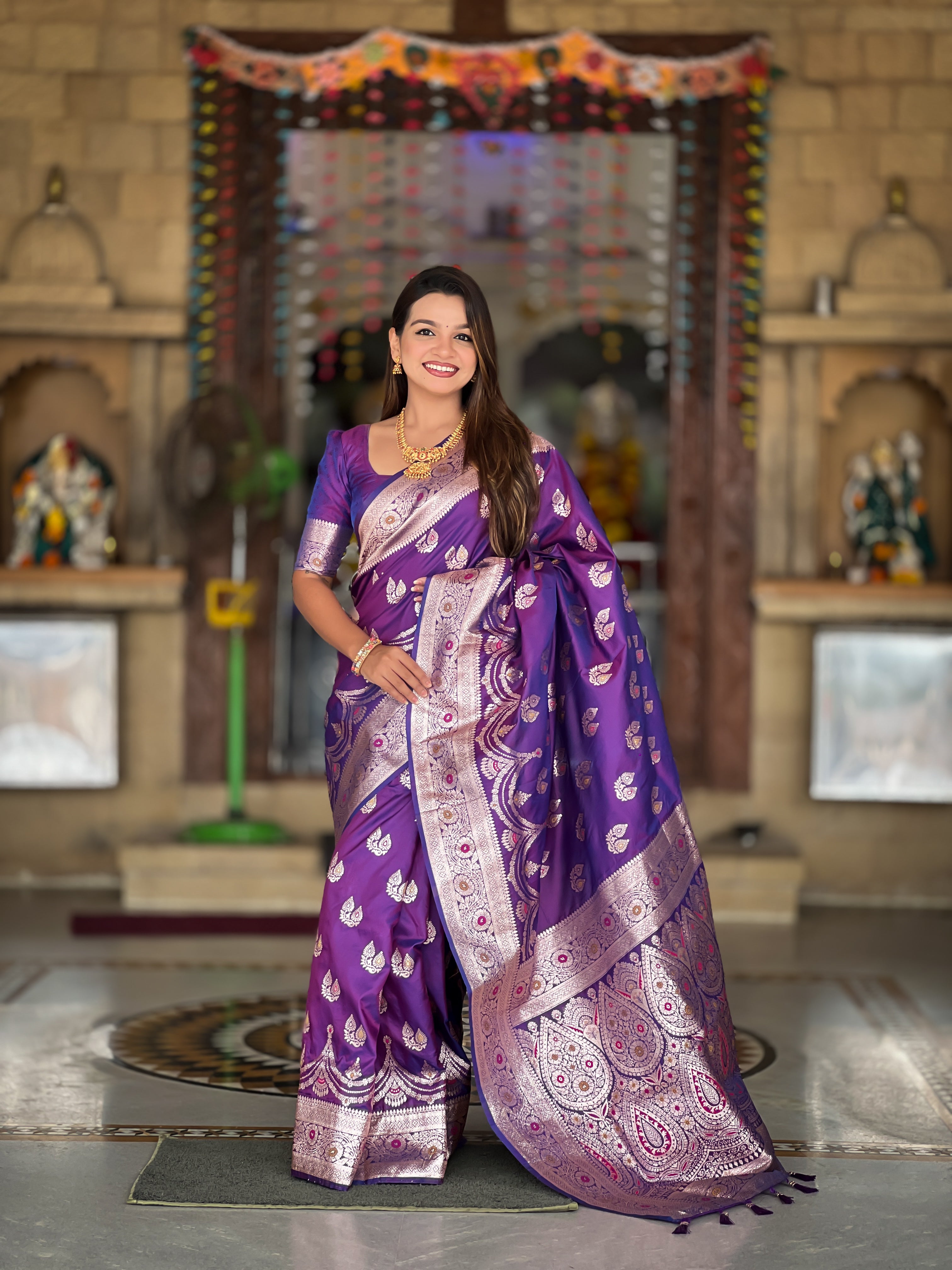 Purple Wedding Wear Soft Banarasi Silk Saree