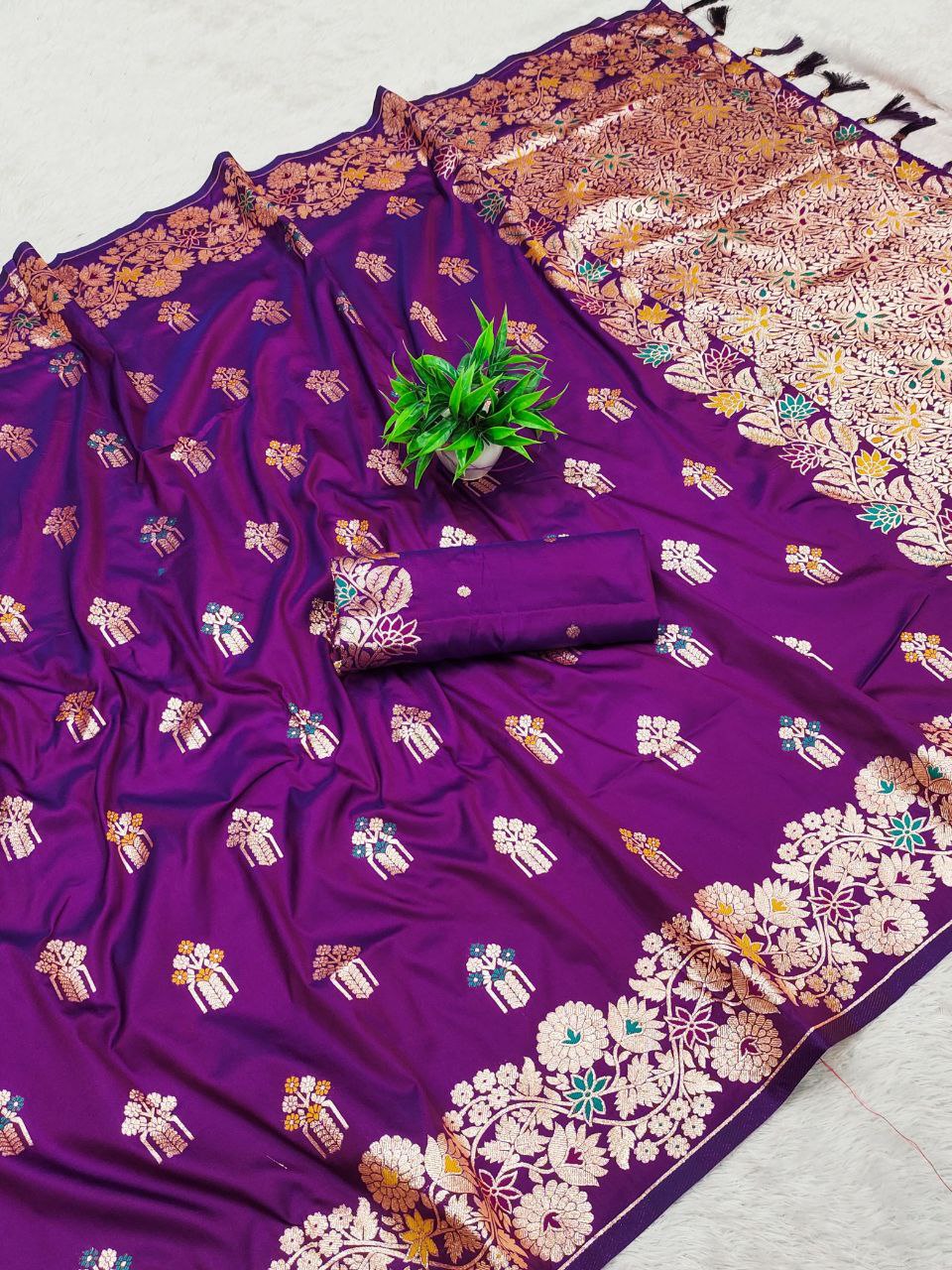 Purple Wedding Wear Soft Banarasi Silk Saree