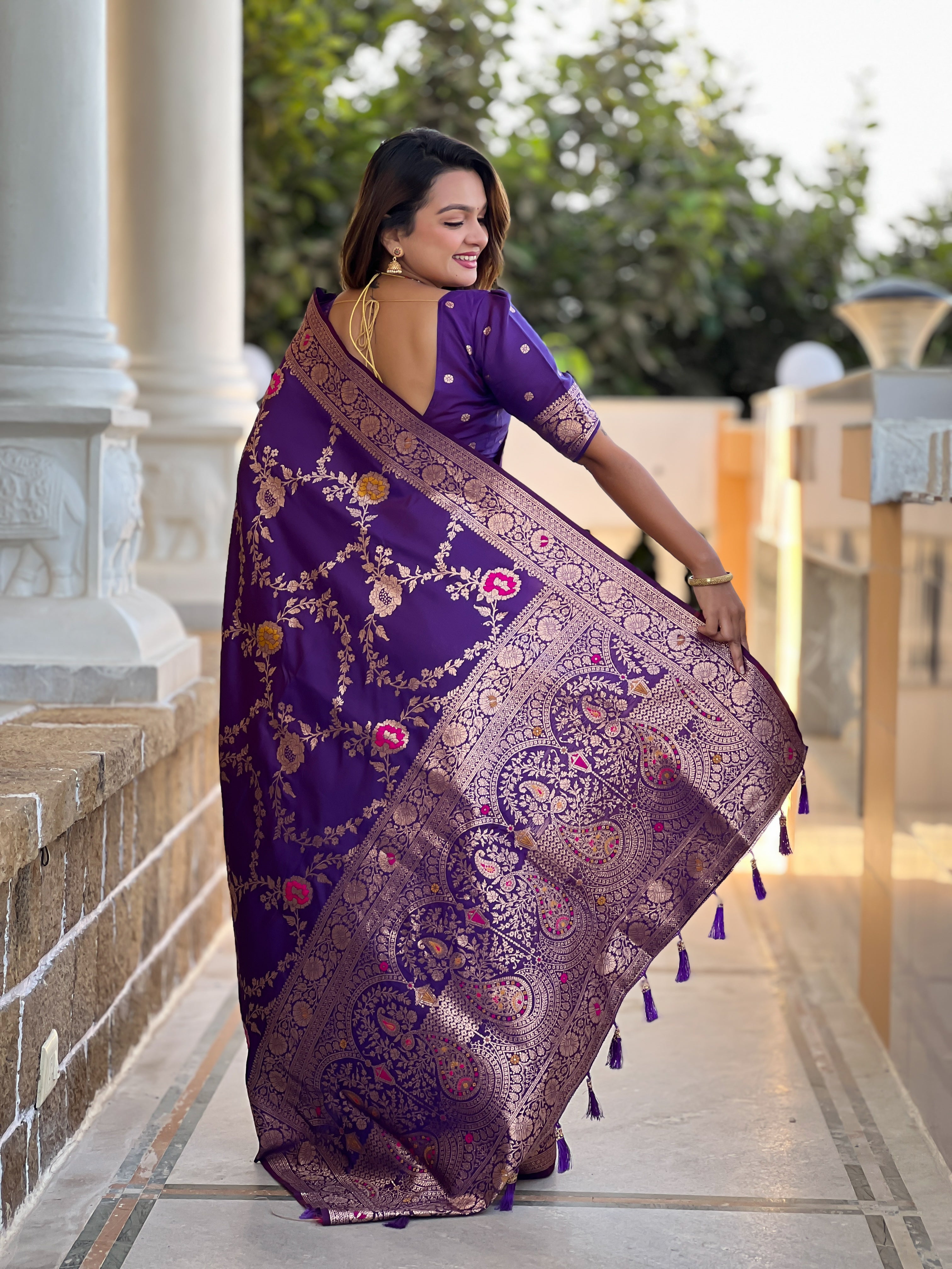 Purple Wedding Wear Soft Banarasi Silk Saree