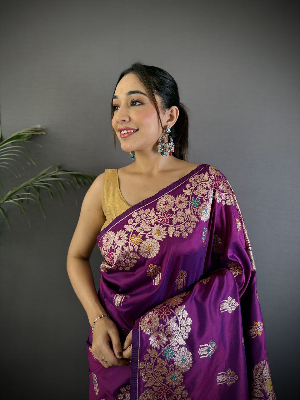 Purple Wedding Wear Soft Banarasi Silk Saree