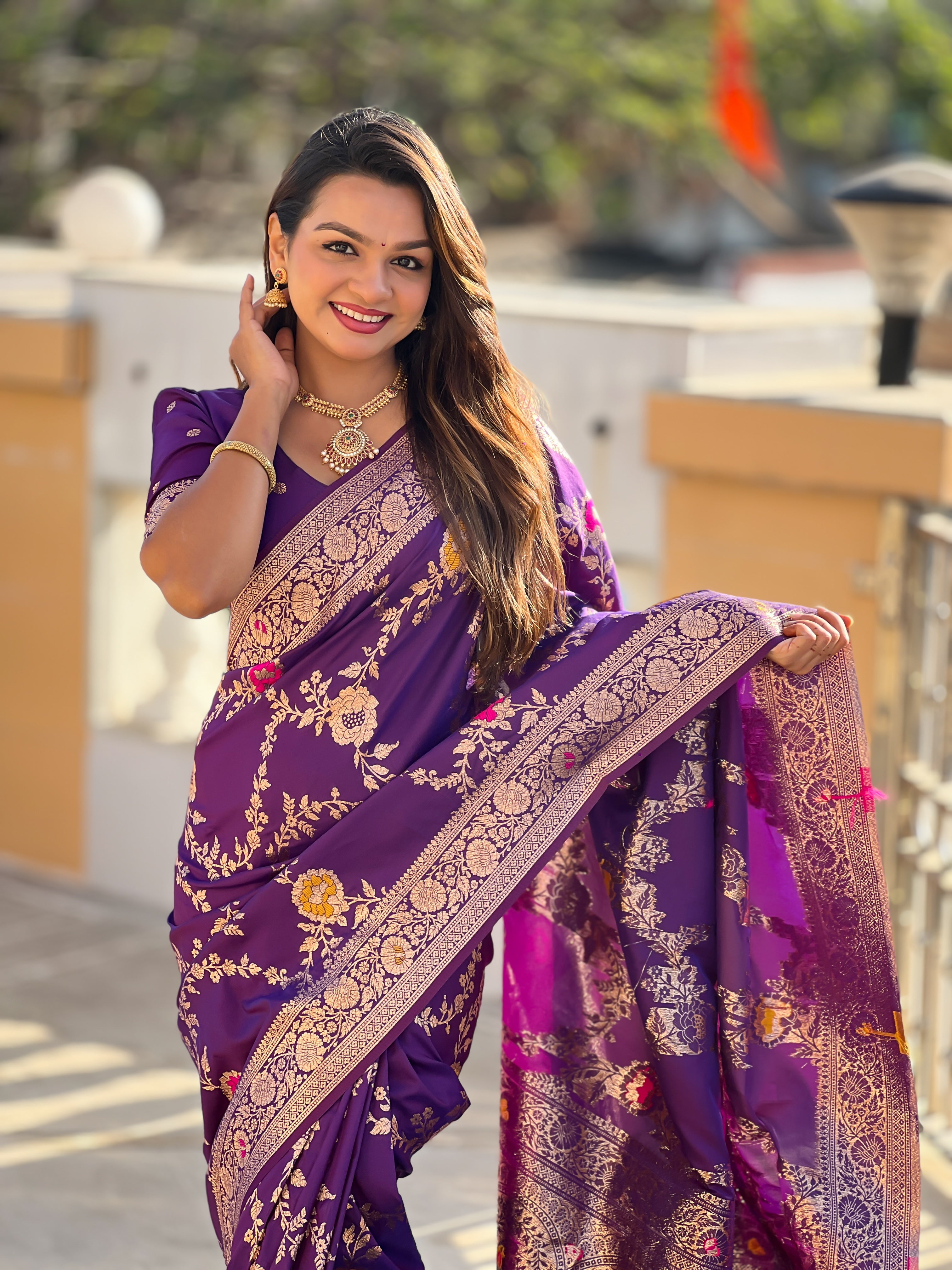 Purple Wedding Wear Soft Banarasi Silk Saree