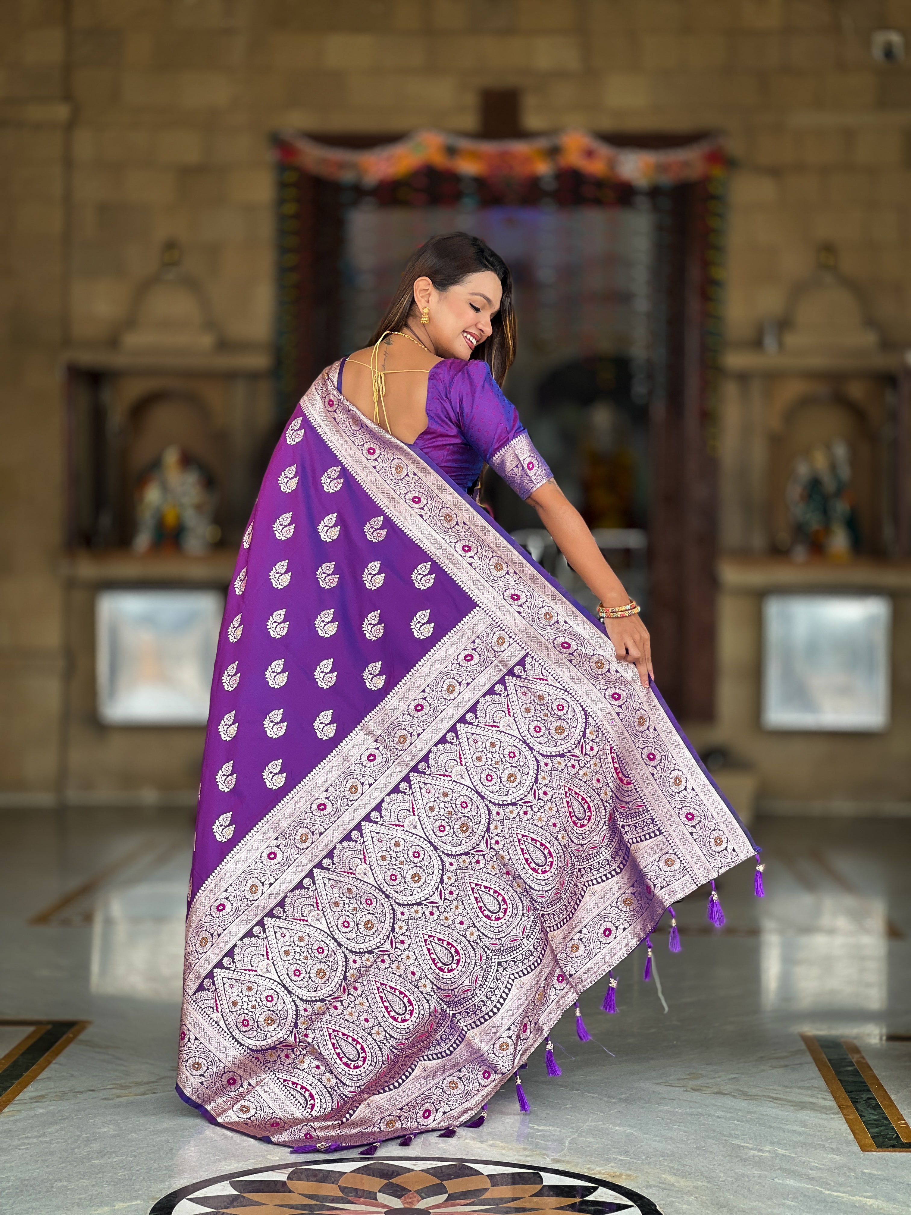 Purple Wedding Wear Soft Banarasi Silk Saree