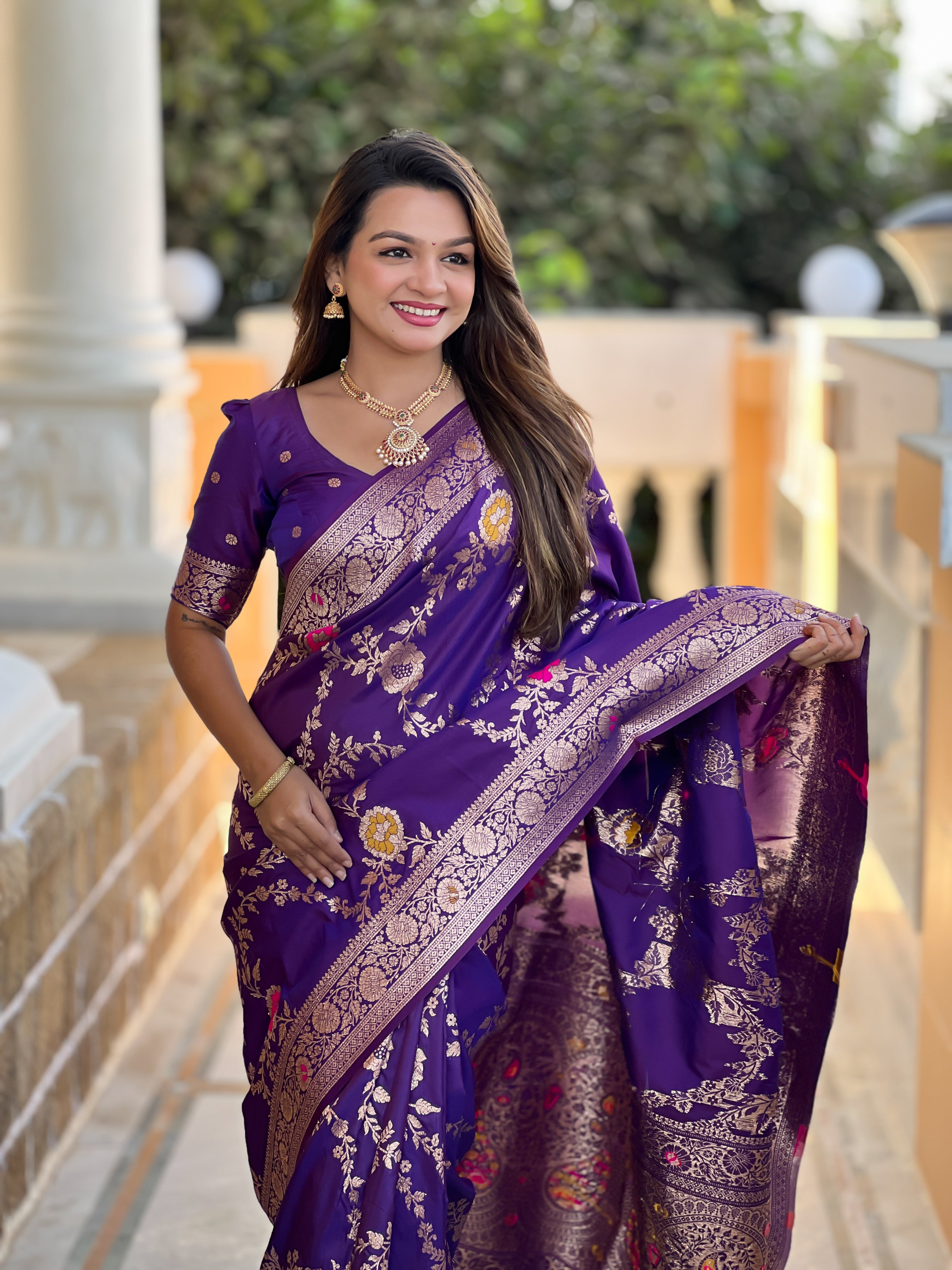 Purple Wedding Wear Soft Banarasi Silk Saree