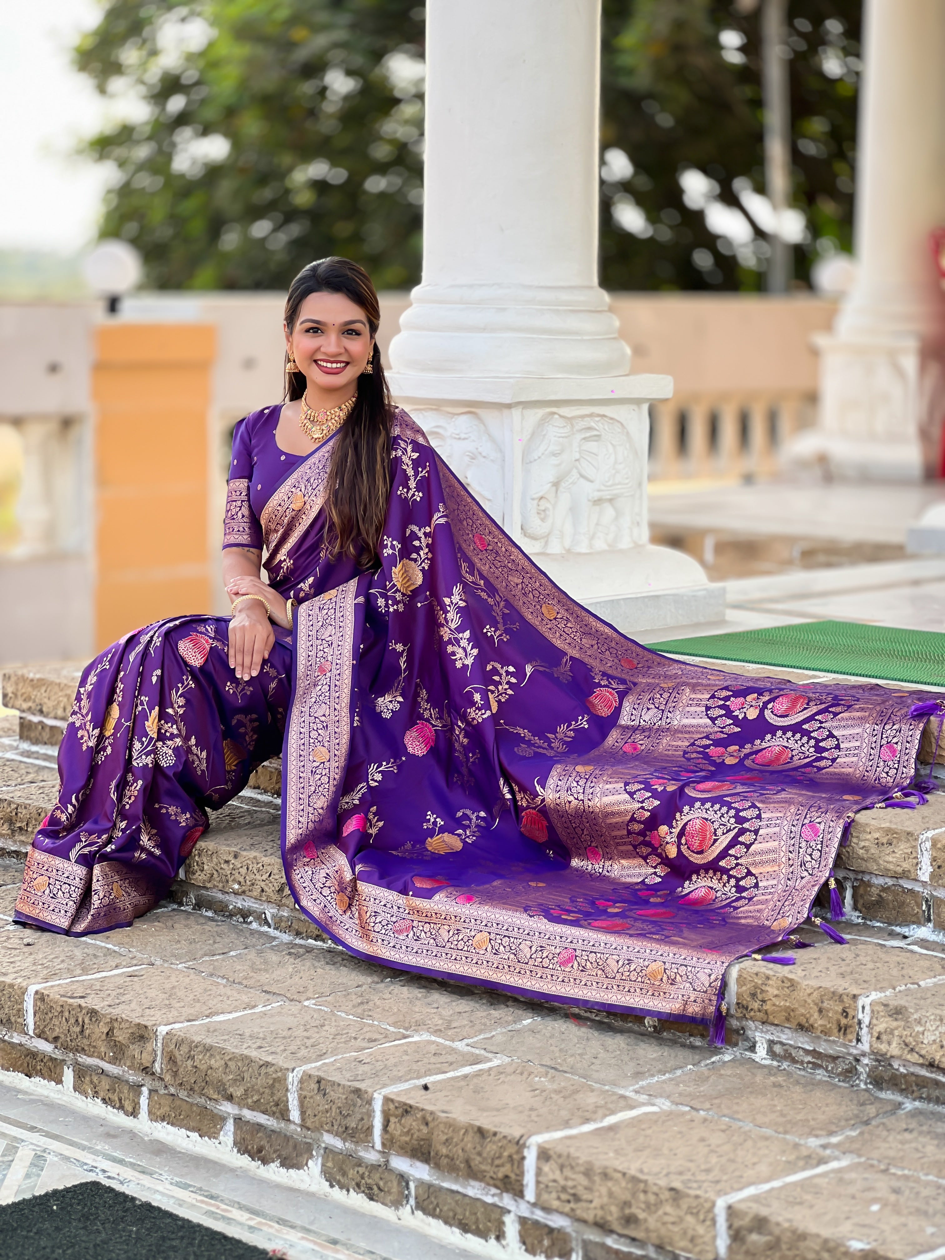 Purple Wedding Wear Soft Banarasi Silk Saree