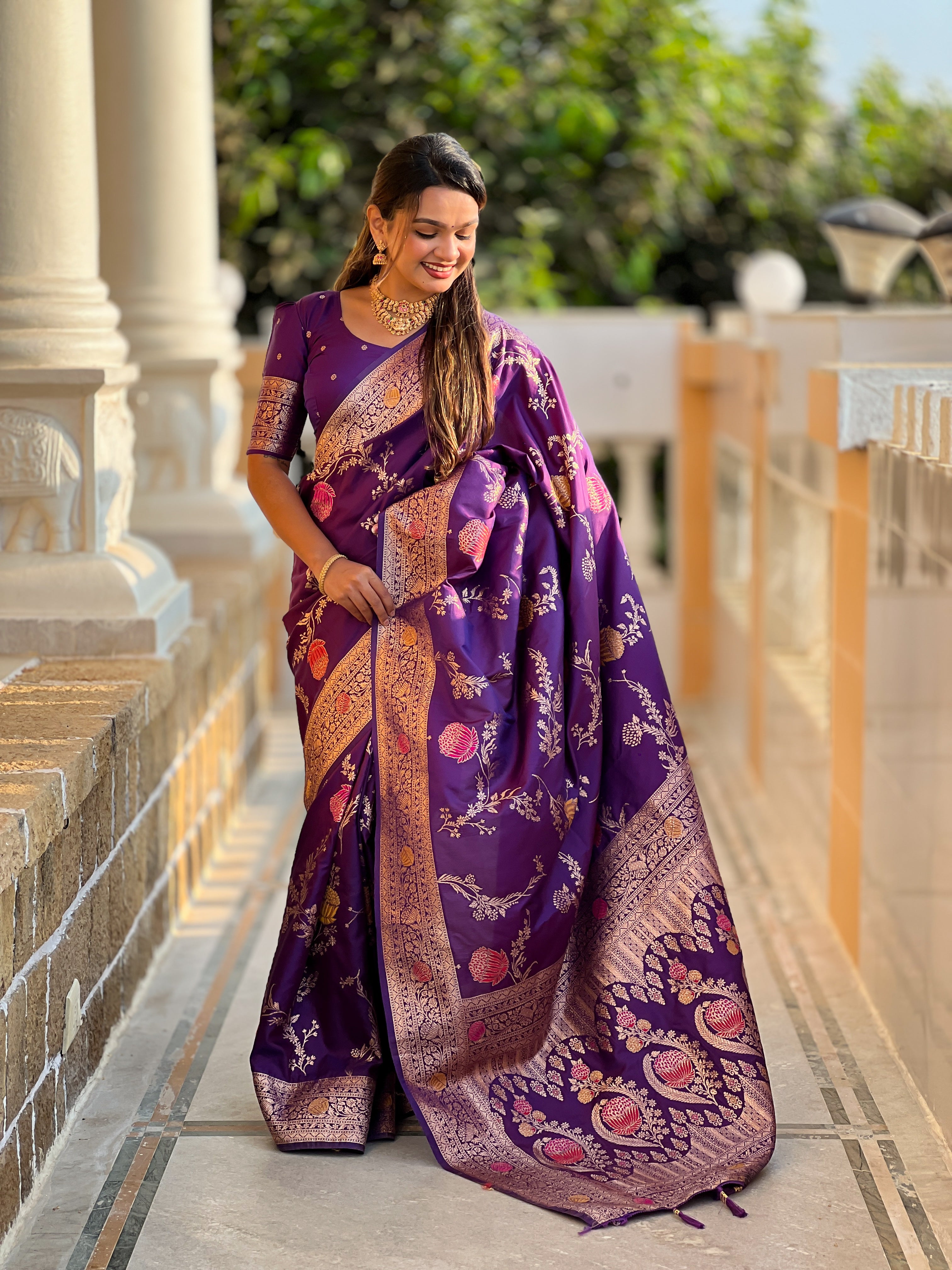 Purple Wedding Wear Soft Banarasi Silk Saree