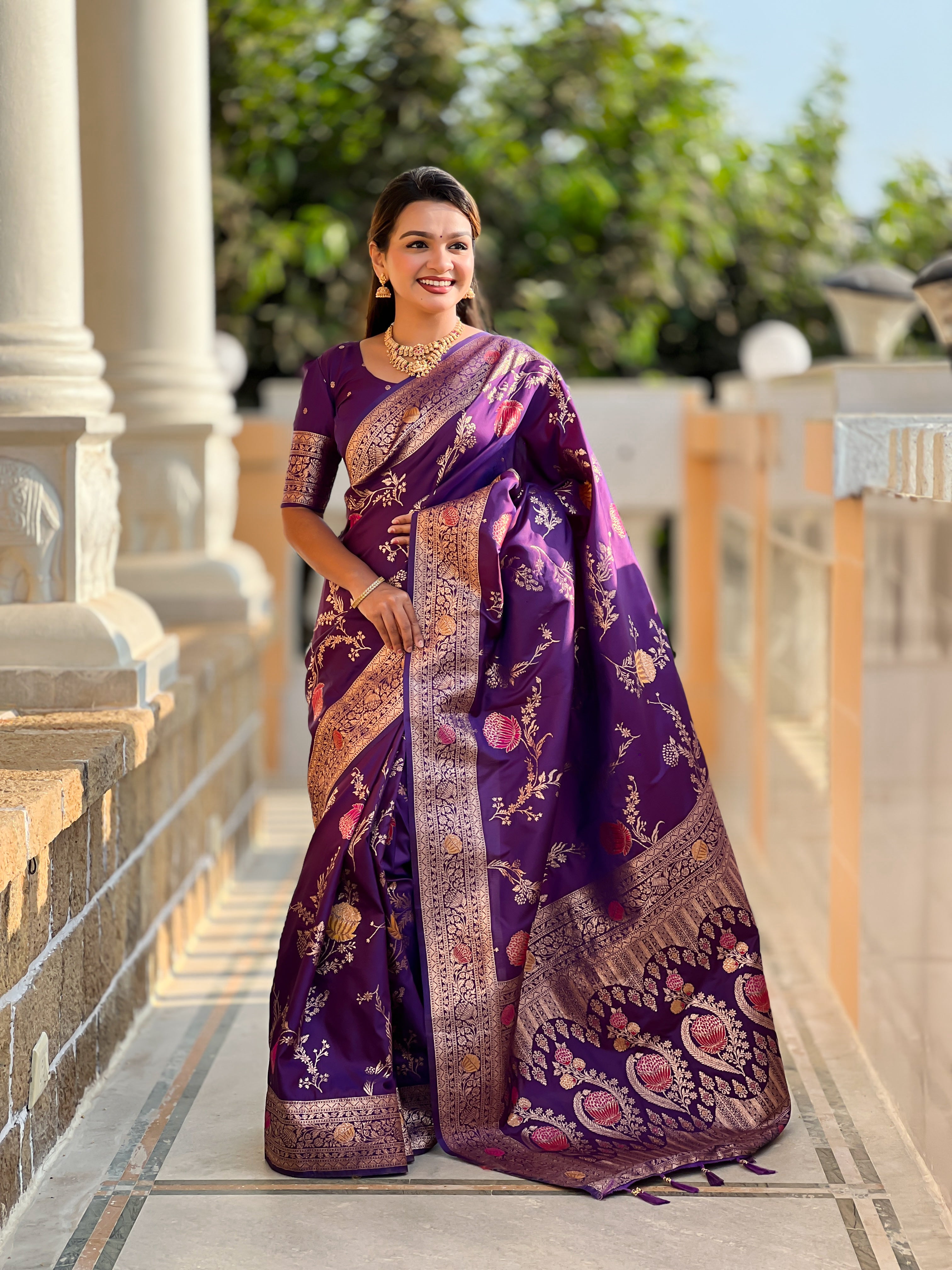 Purple Wedding Wear Soft Banarasi Silk Saree