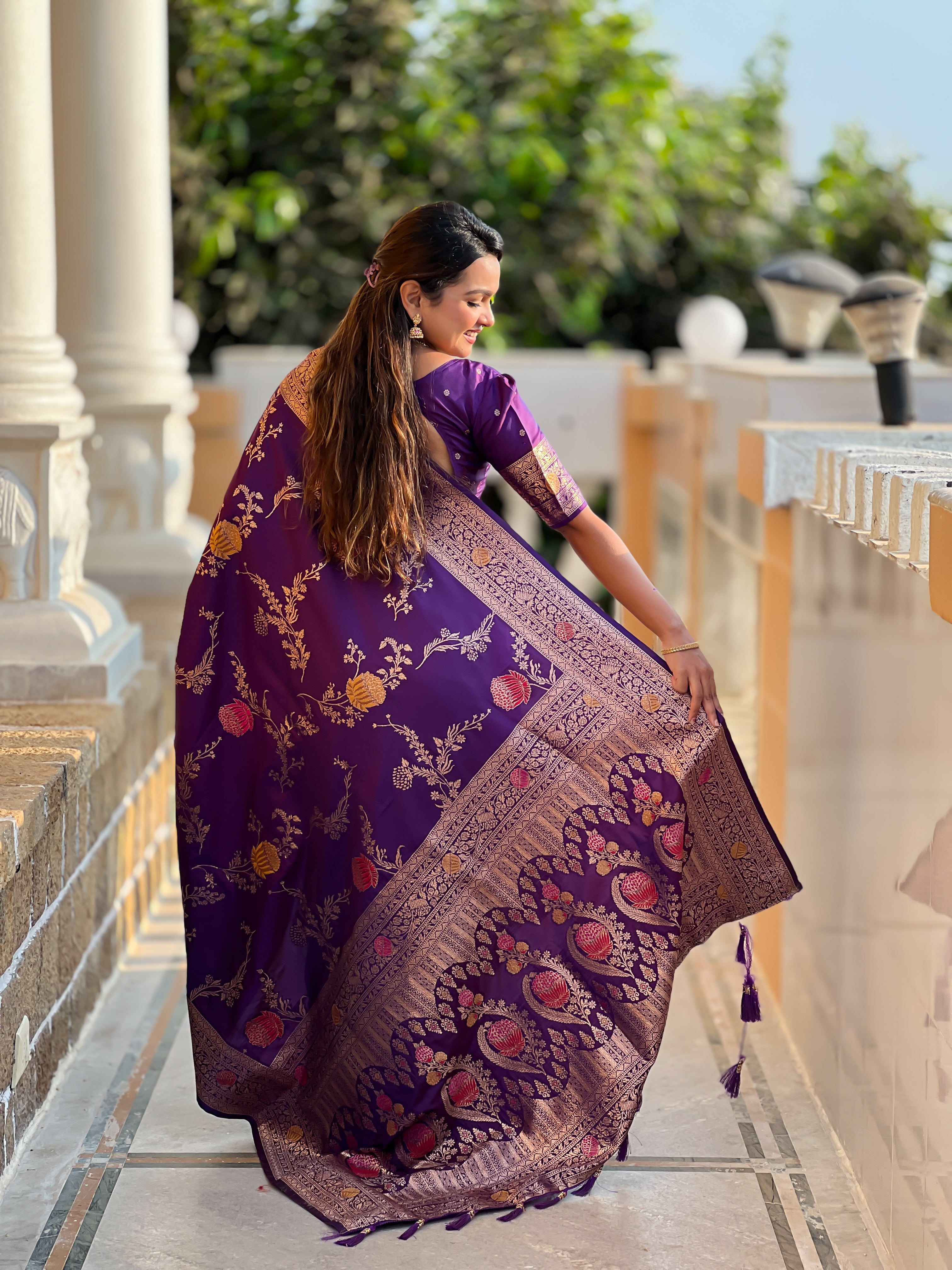 Purple Wedding Wear Soft Banarasi Silk Saree
