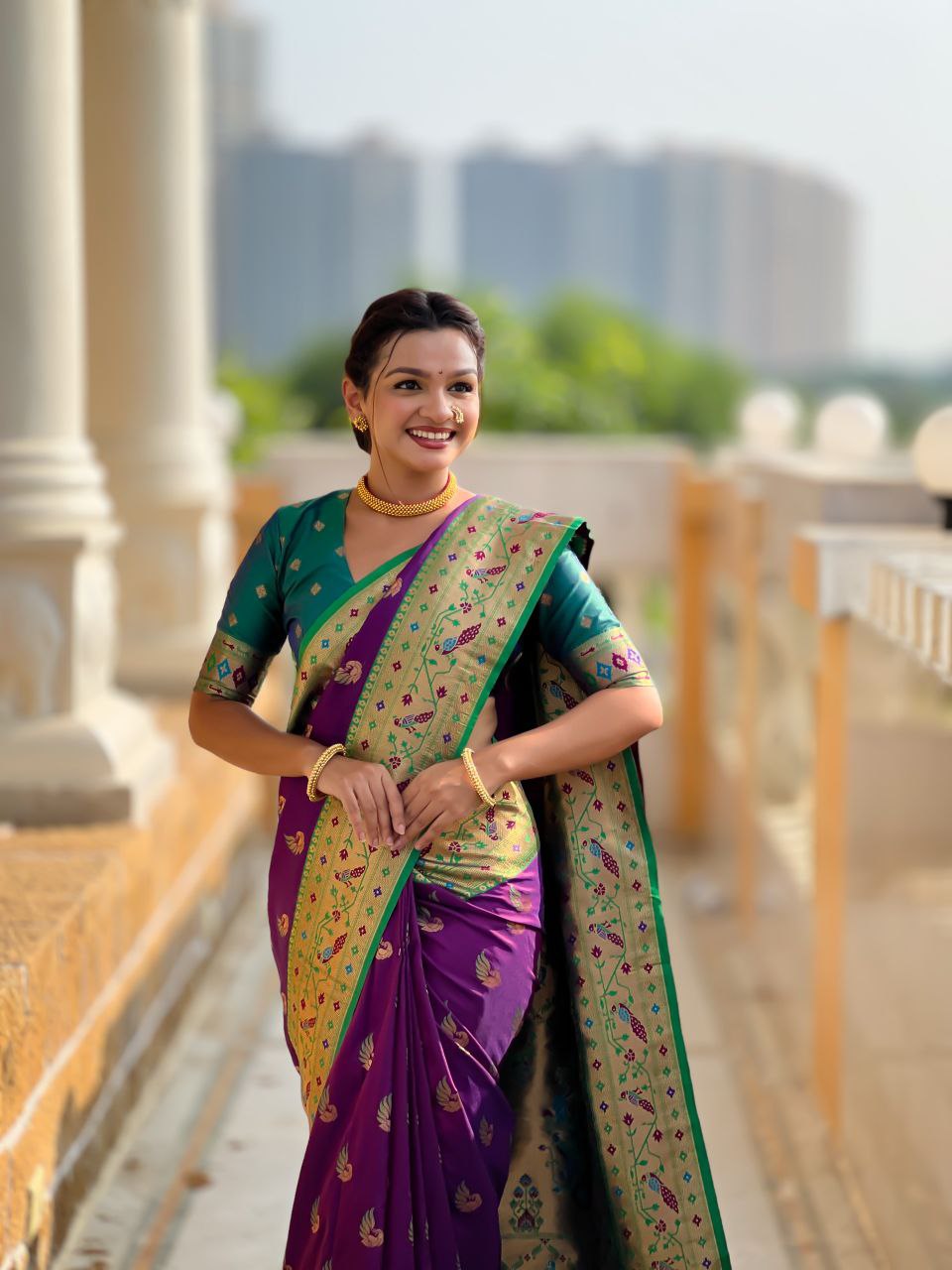Purple Wedding Wear Soft Paithani Silk Saree