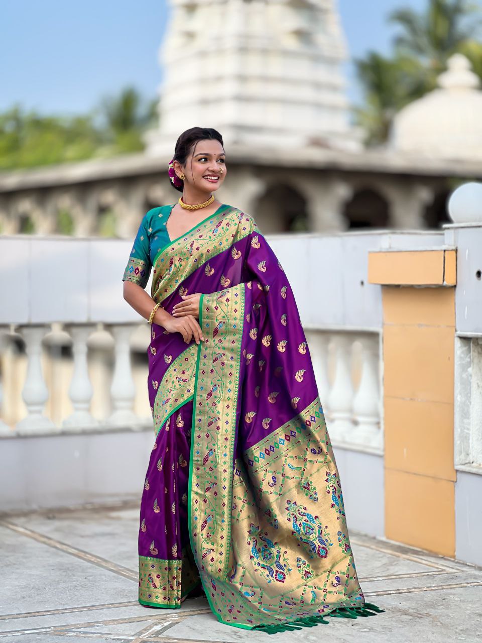Purple Wedding Wear Soft Paithani Silk Saree