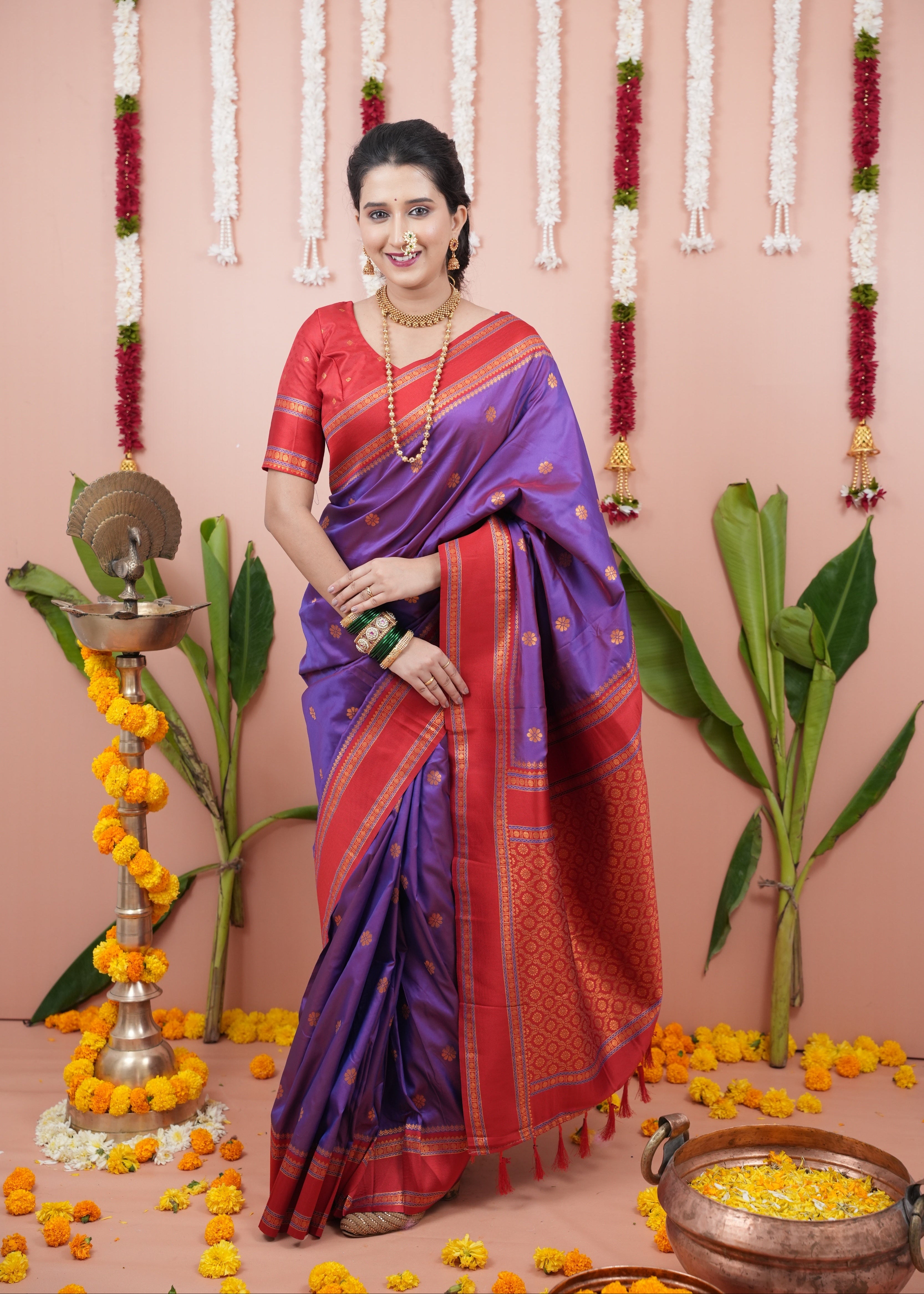 Purple Wedding Wear Soft Silk Saree