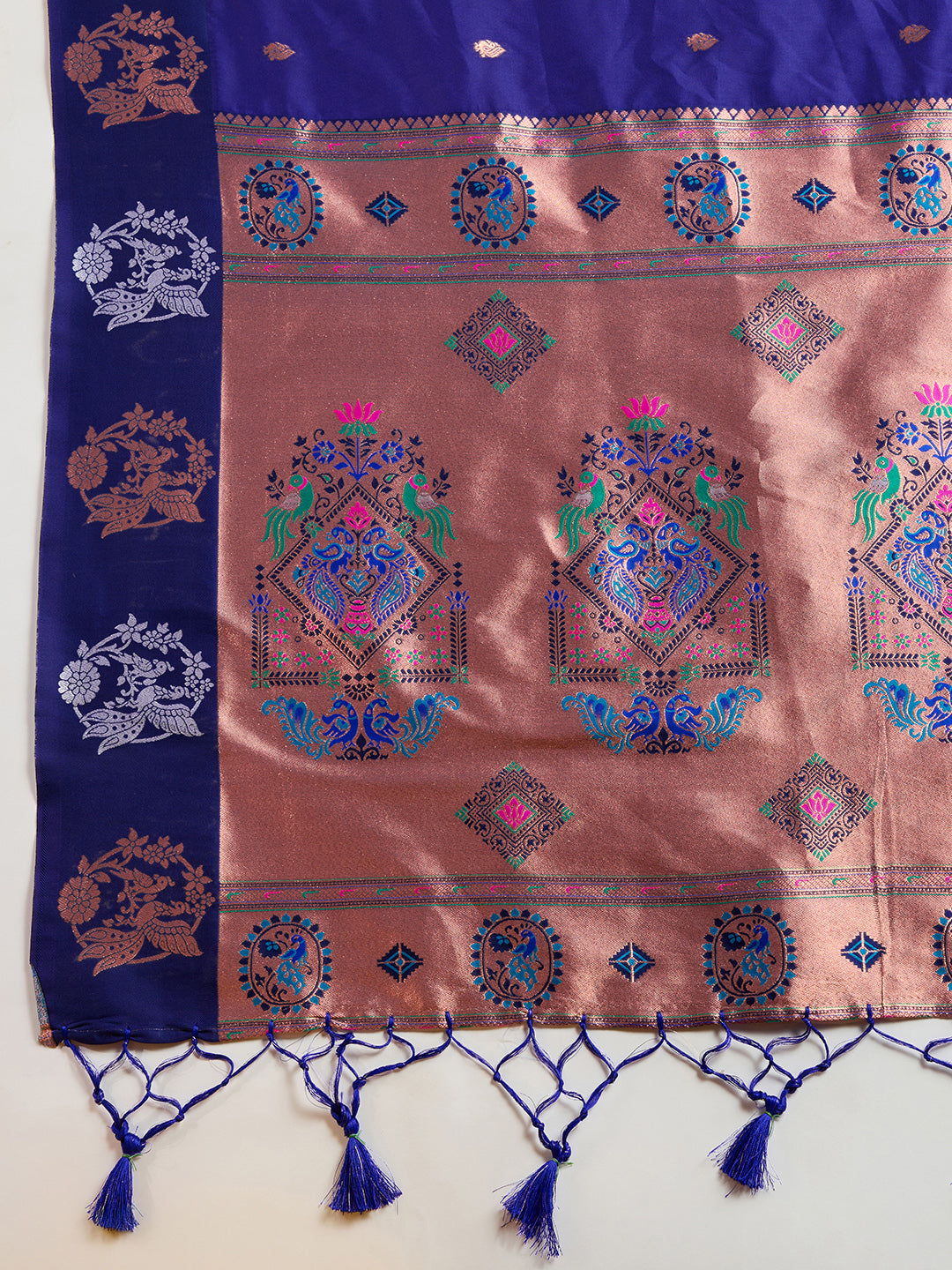 Purplish Blue Pure Soft Kanjivaram Paithani Silk Saree
