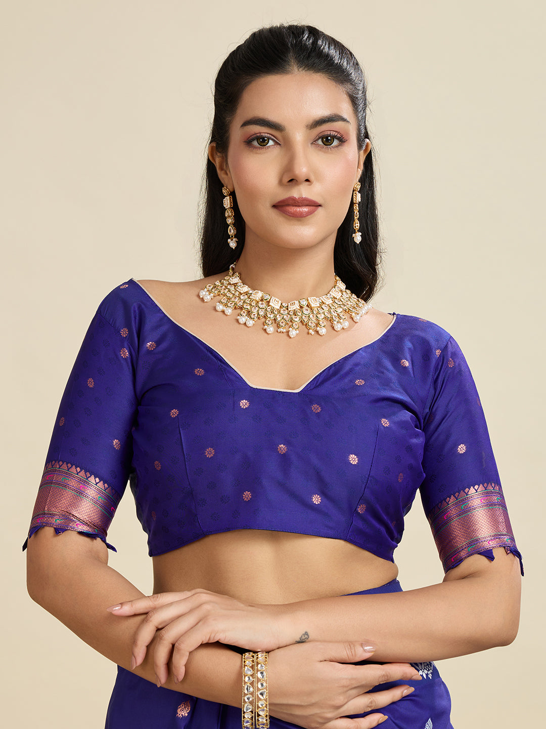Purplish Blue Pure Soft Kanjivaram Paithani Silk Saree