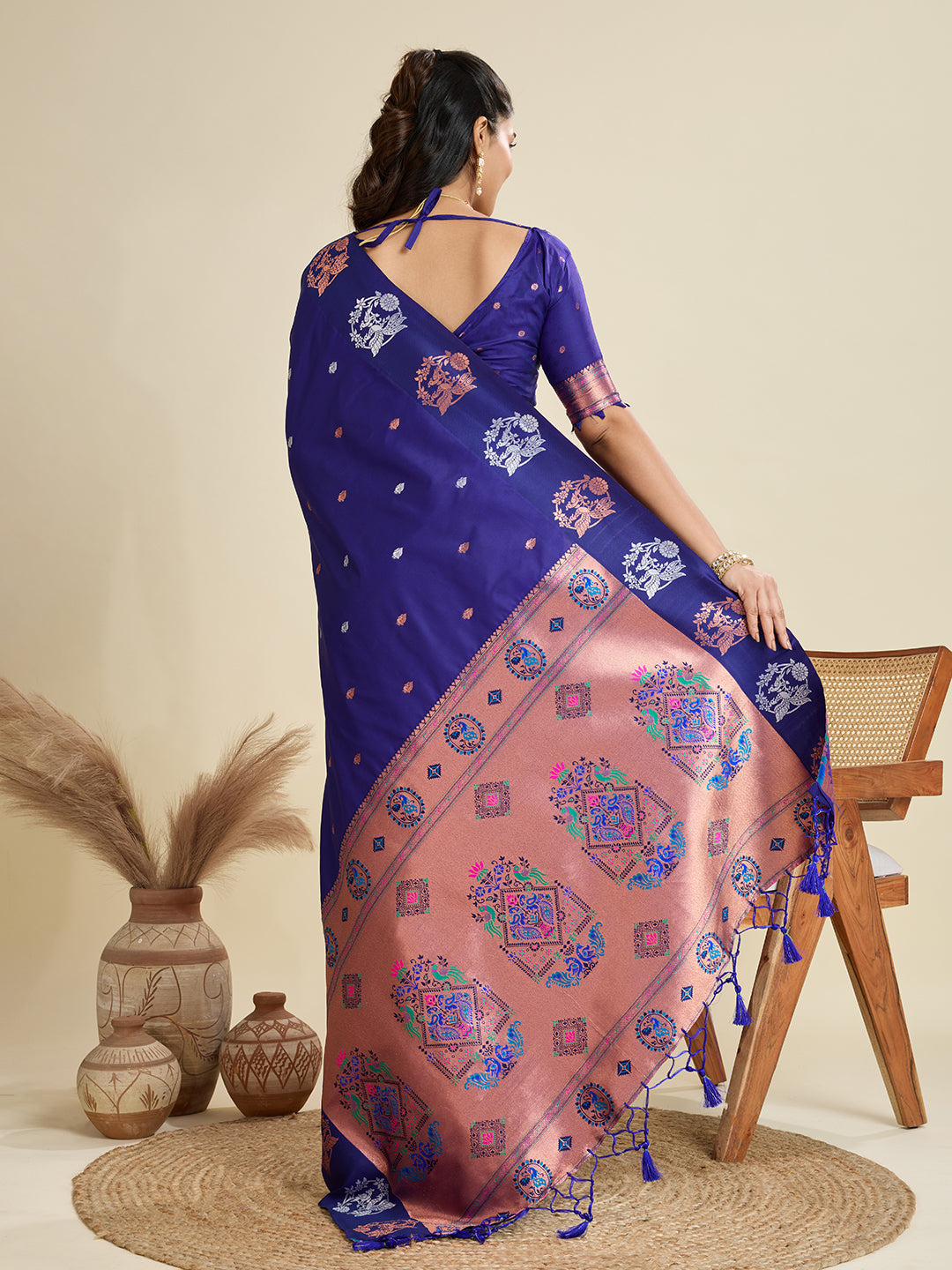 Purplish Blue Pure Soft Kanjivaram Paithani Silk Saree
