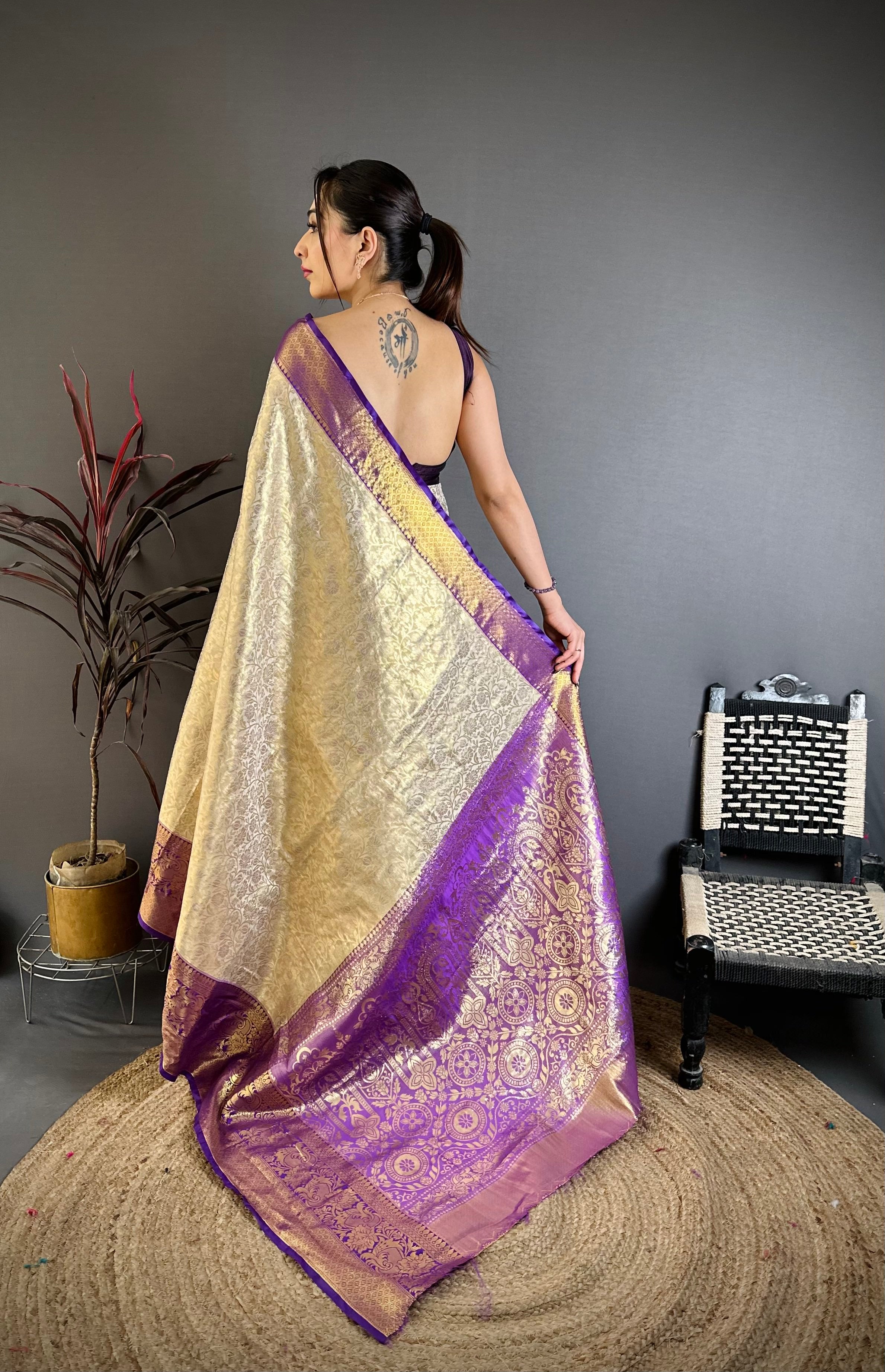Purplish Blue Wedding Wear Kanchipuram Silk Saree