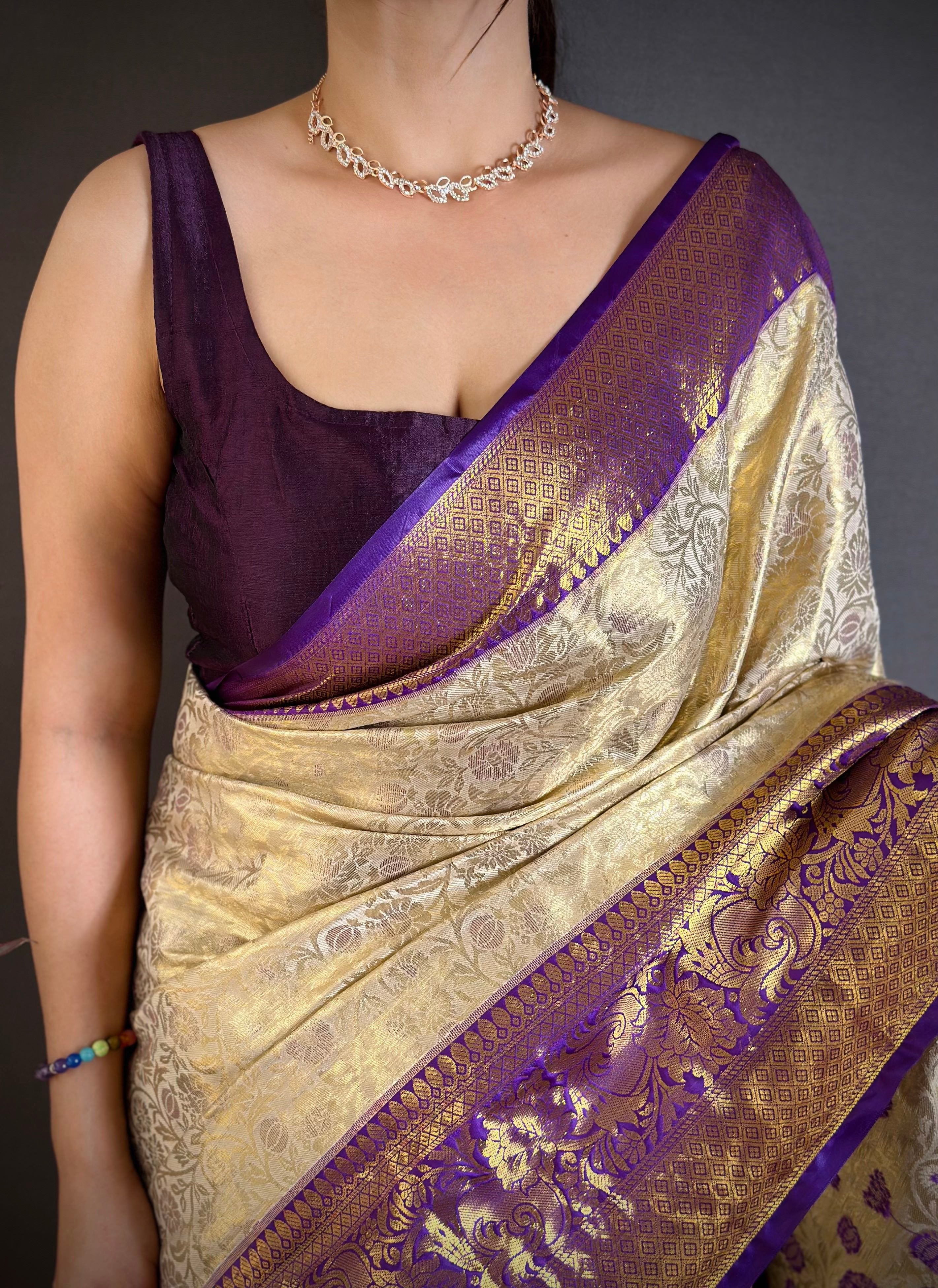 Purplish Blue Wedding Wear Kanchipuram Silk Saree