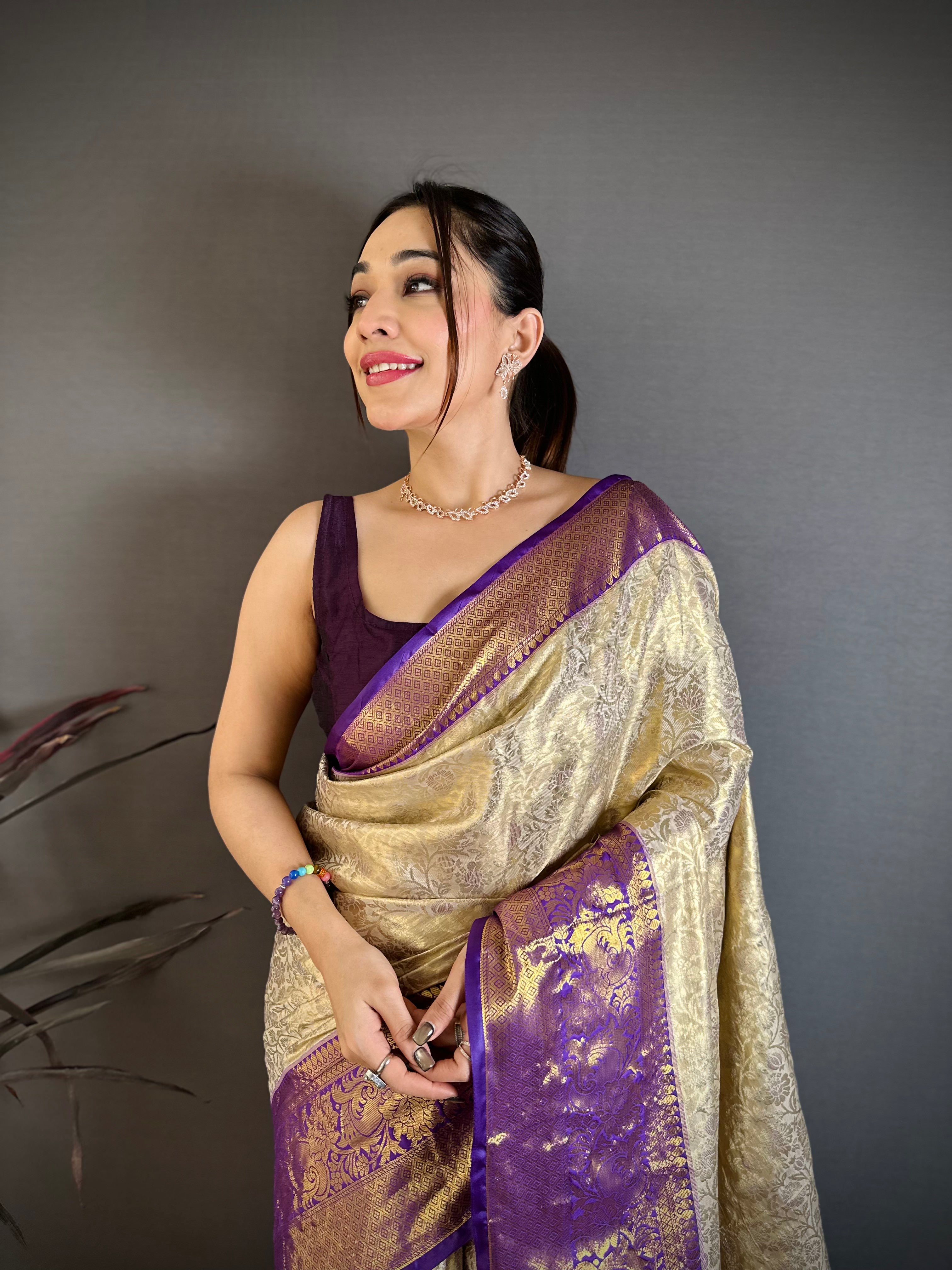 Purplish Blue Wedding Wear Kanchipuram Silk Saree
