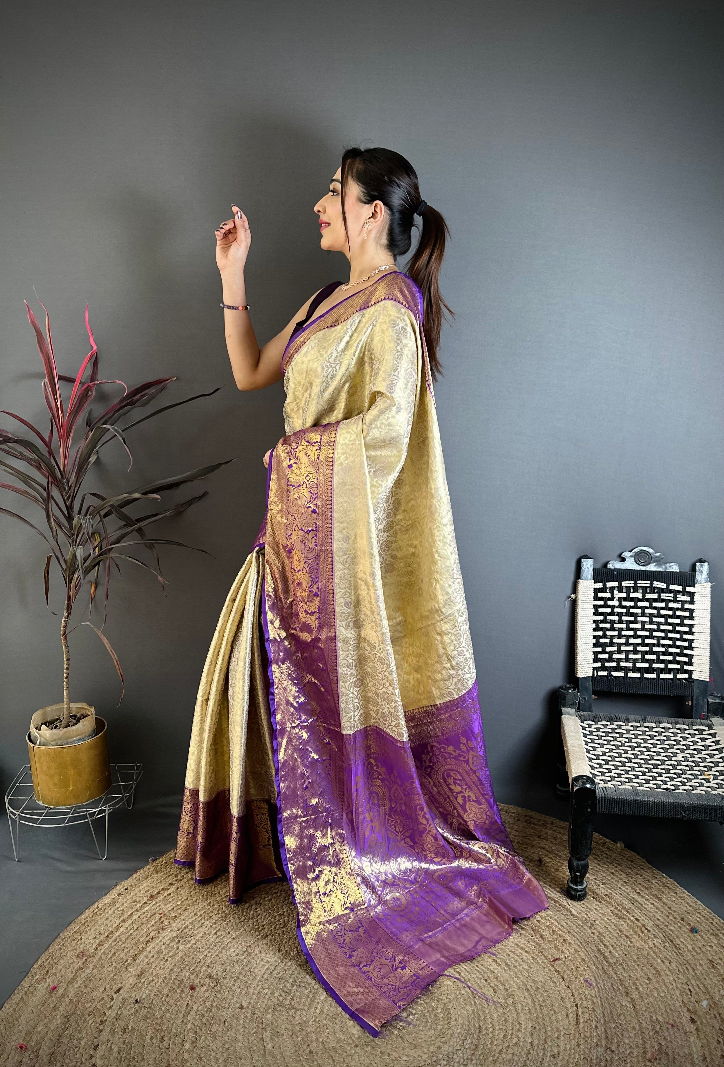 Purplish Blue Wedding Wear Kanchipuram Silk Saree