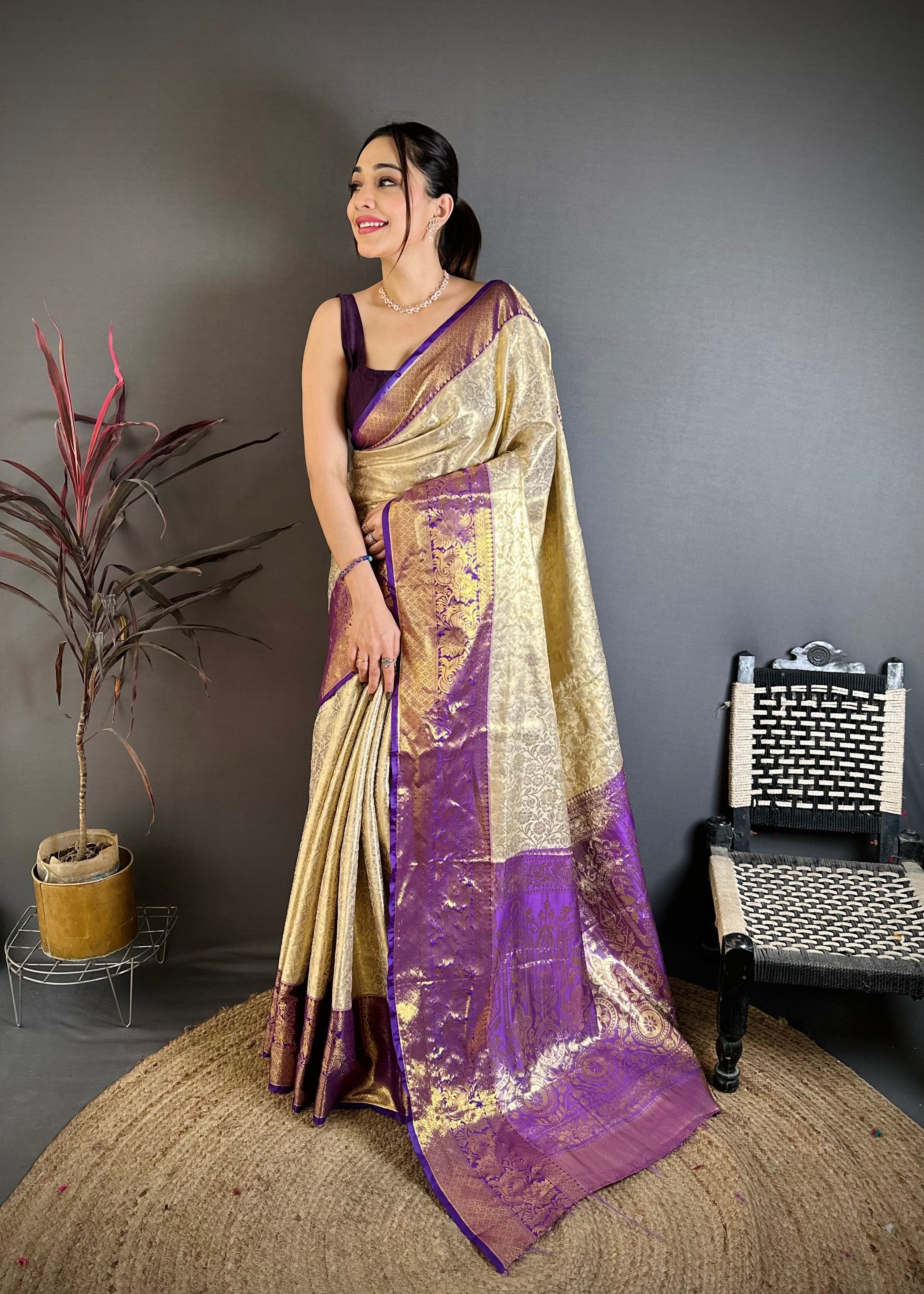 Purplish Blue Wedding Wear Kanchipuram Silk Saree