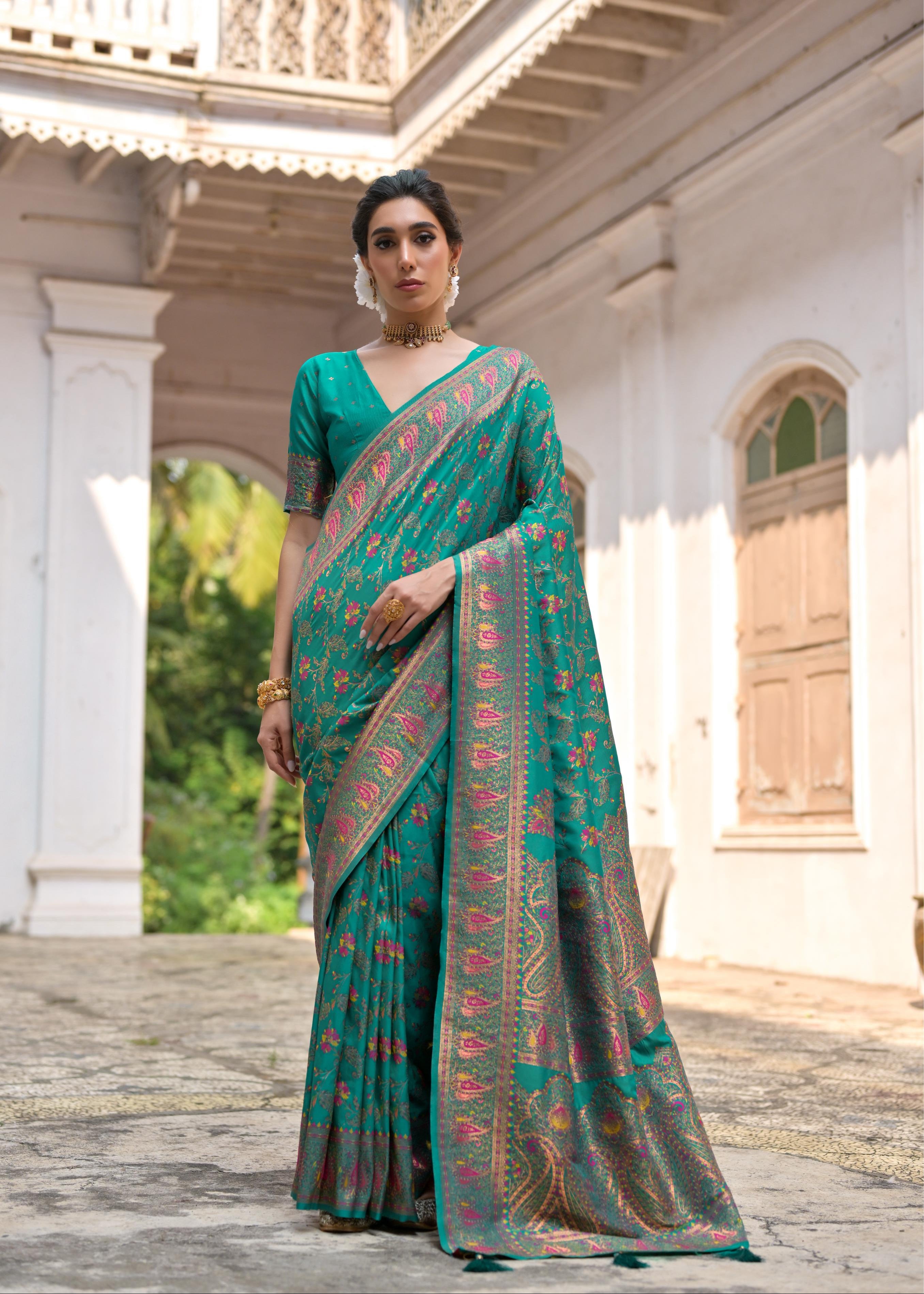 Rama Pashmina Silk Saree