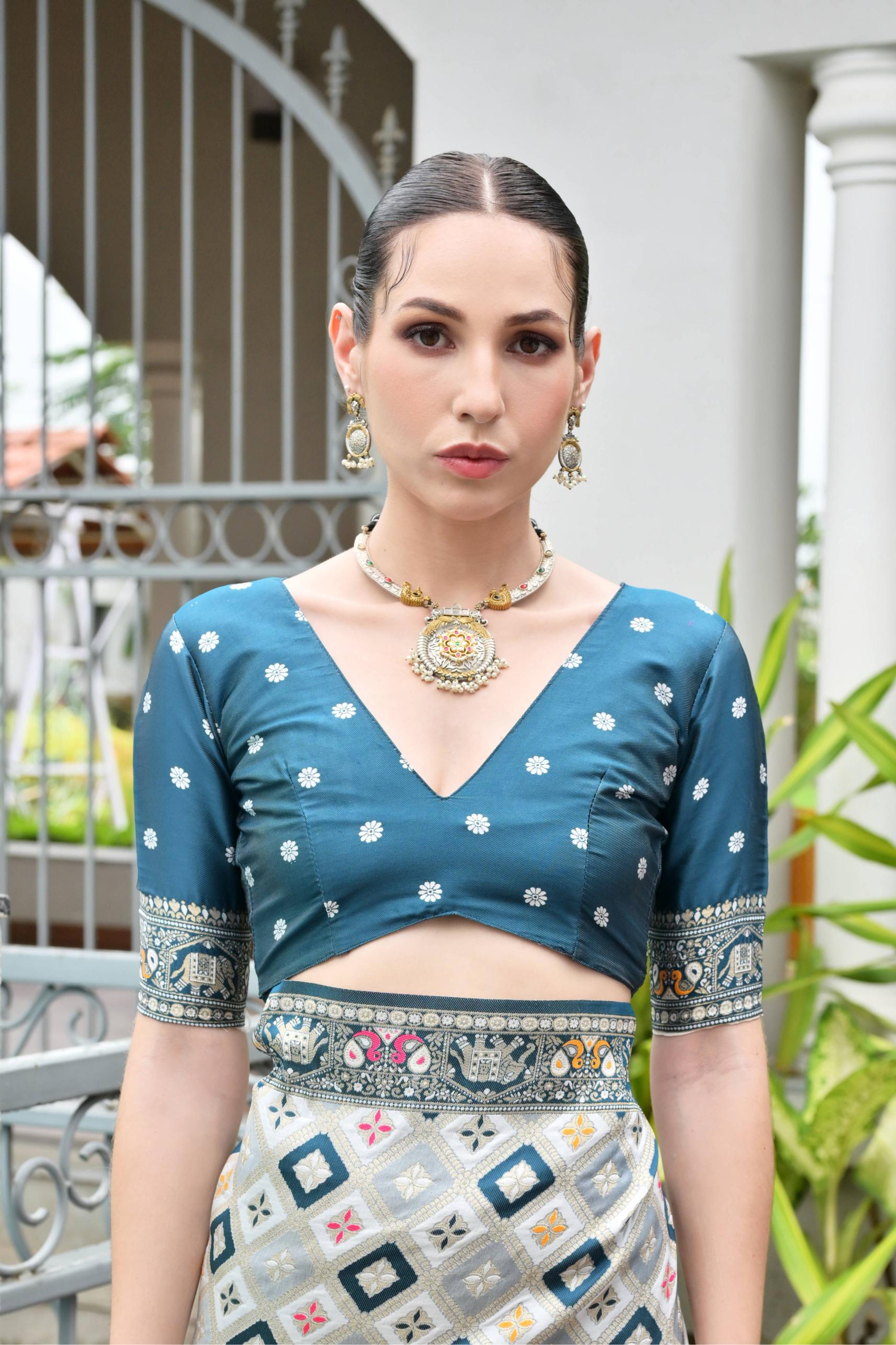 Rama Soft Banarasi Silk Patola And Ajarakh Saree