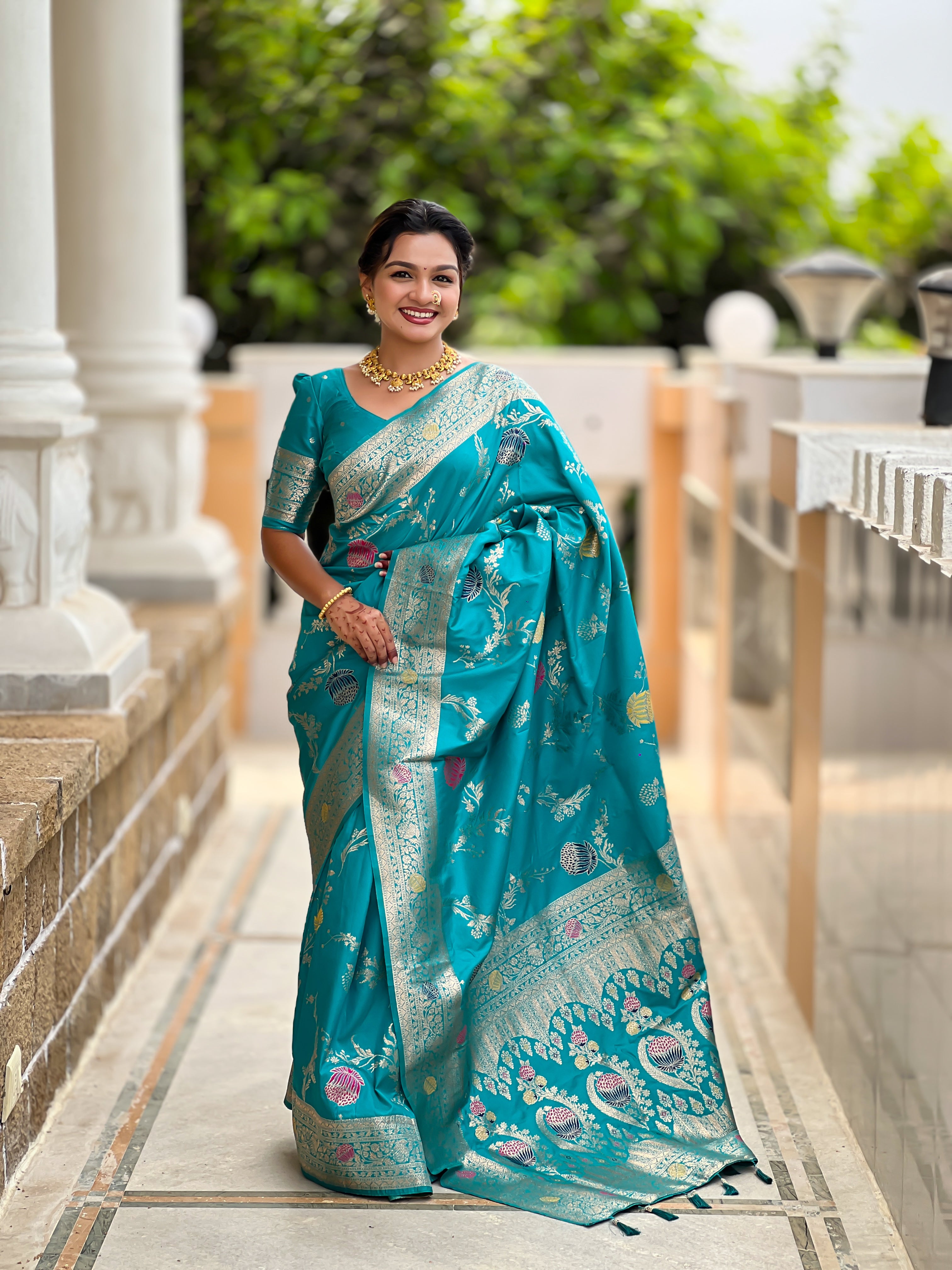 Rama Wedding Wear Soft Banarasi Silk Saree
