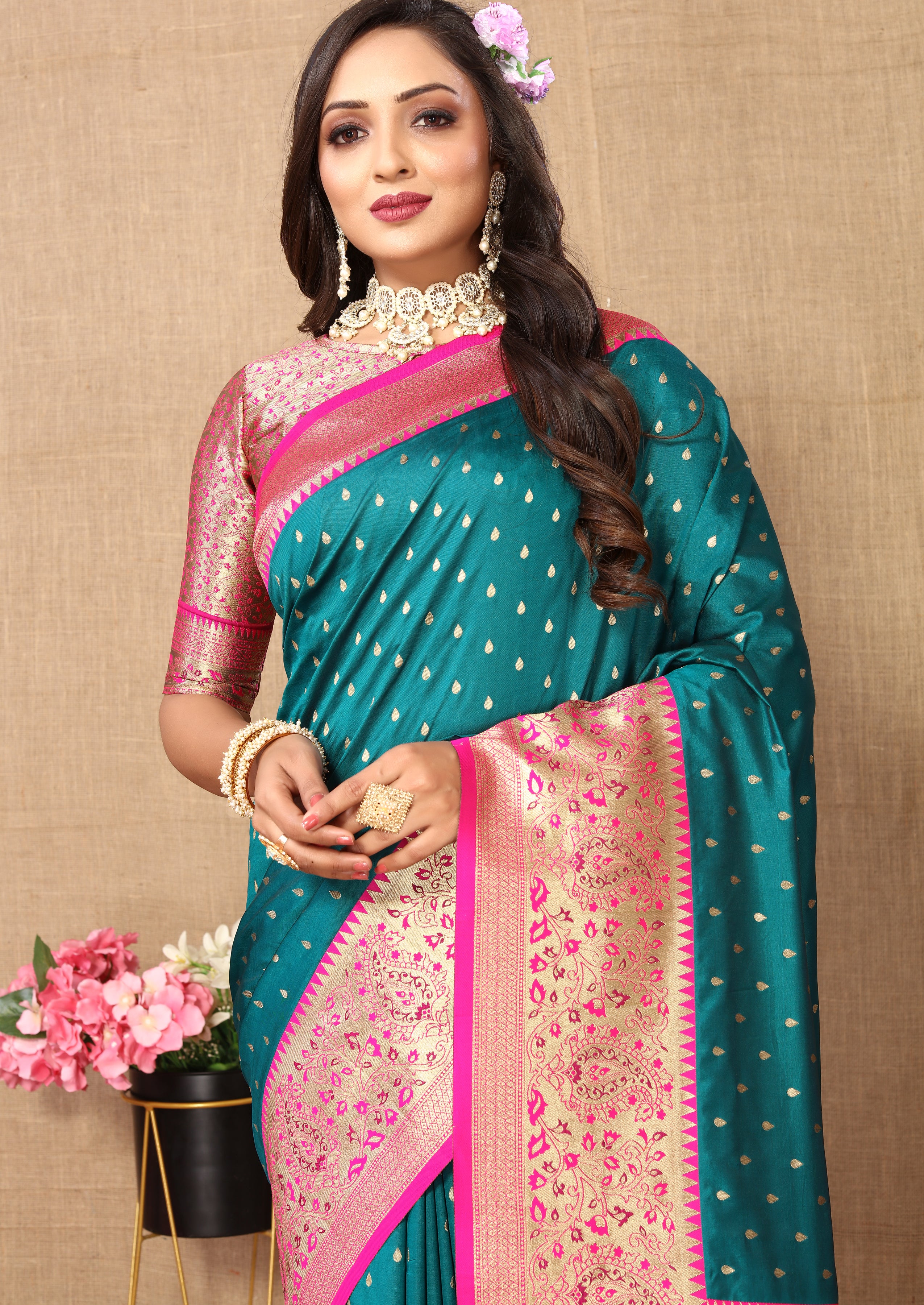 Rama Wedding Wear Soft Silk Saree