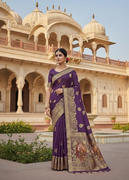 Dusty Purple Banarasi Silk Paithani Saree