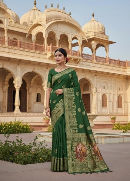 Dark Green Banarasi Silk Paithani Saree