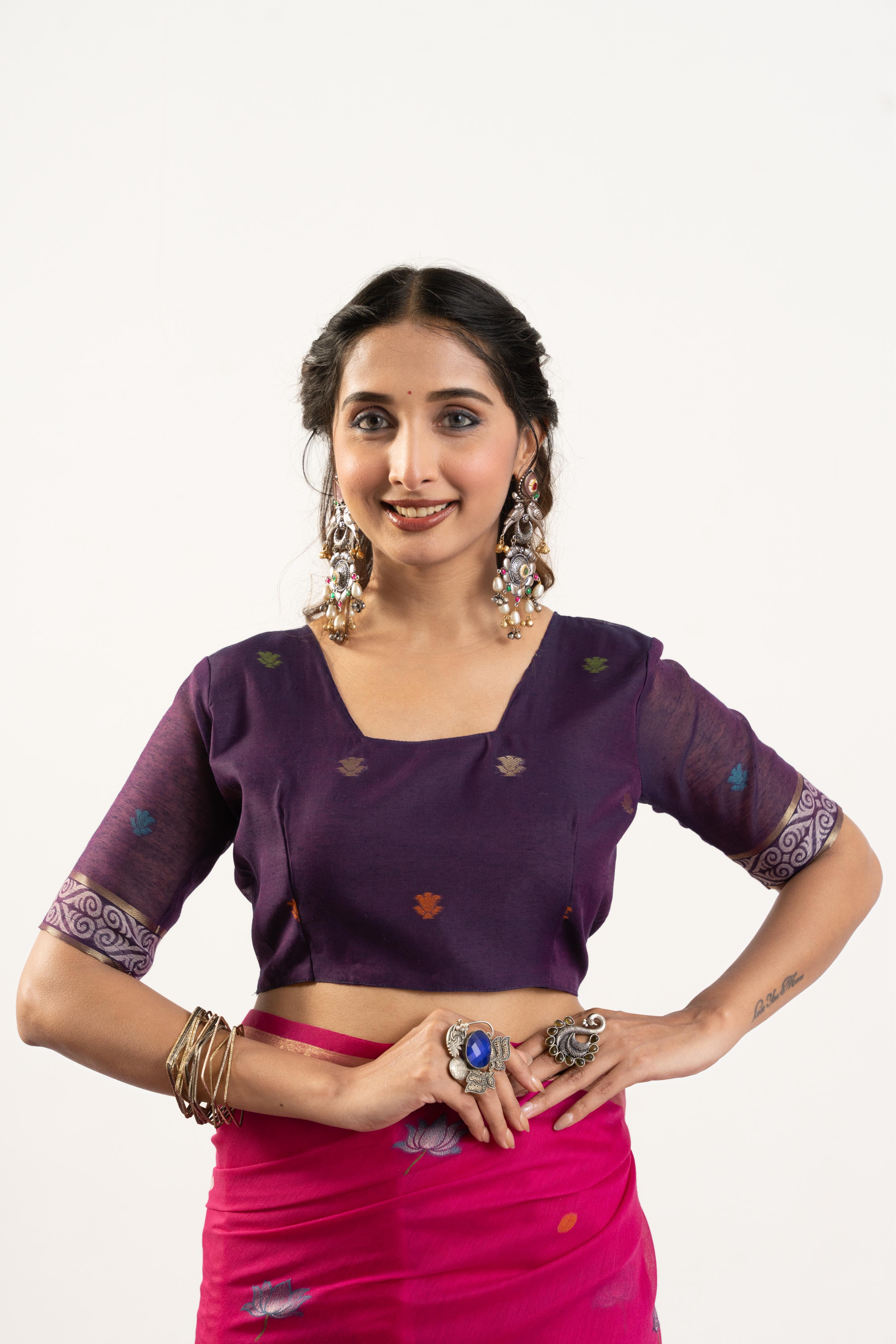 Rani Pink Designer Muga Cotton Saree