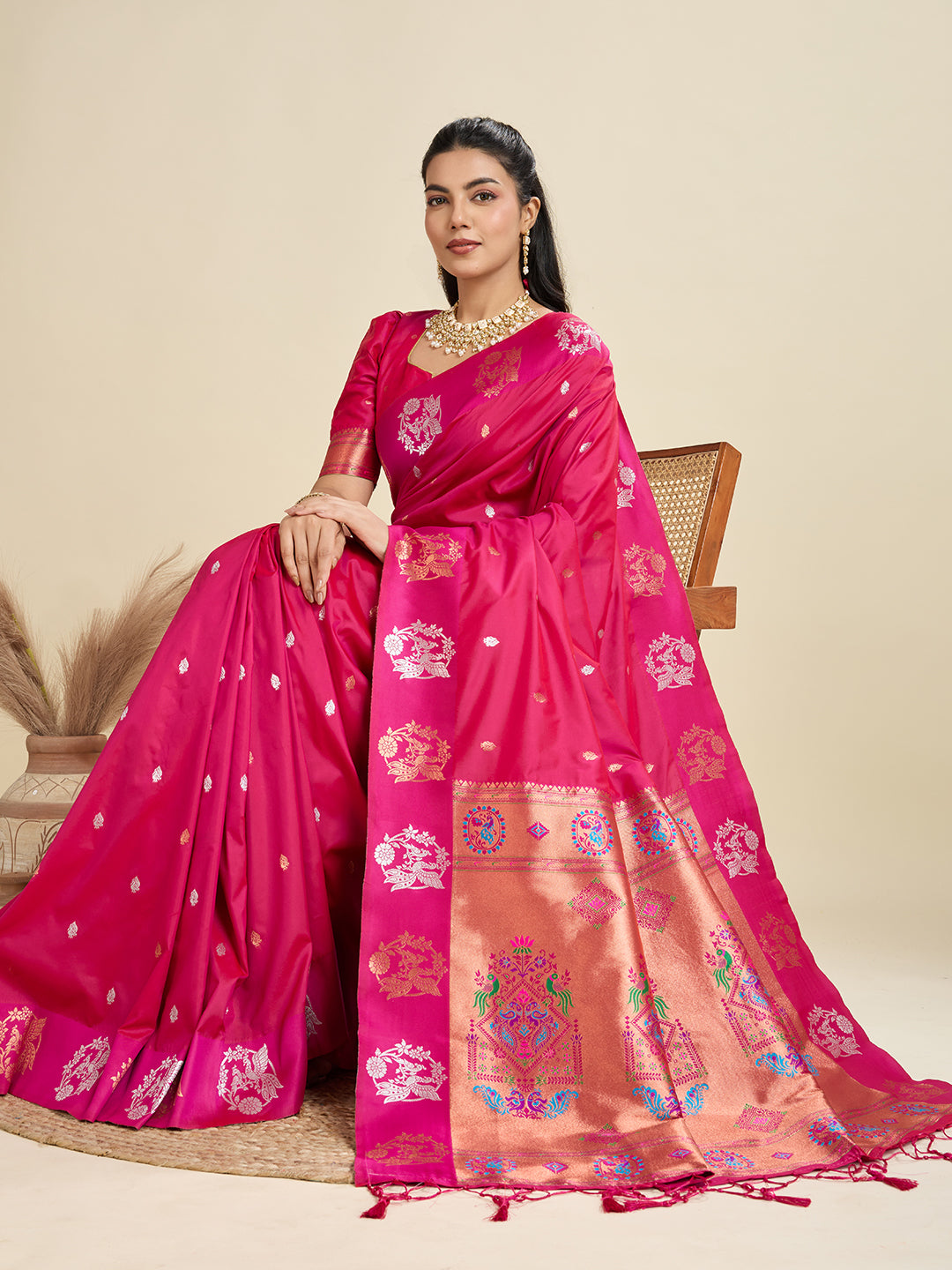 Rani Pink Pure Soft Kanjivaram Paithani Silk Saree