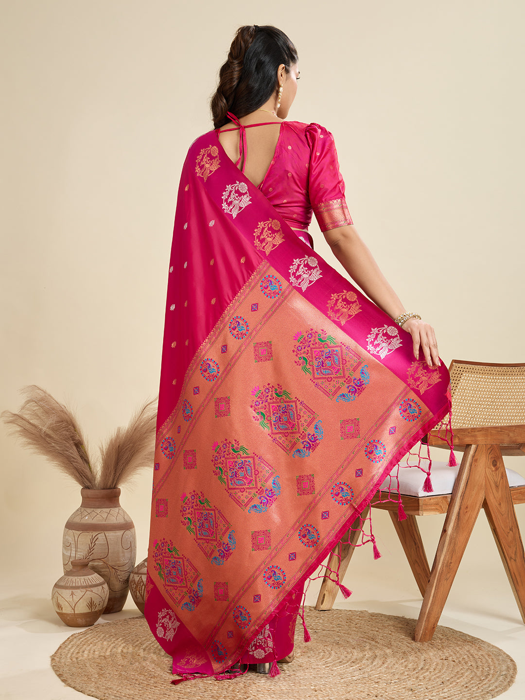 Rani Pink Pure Soft Kanjivaram Paithani Silk Saree